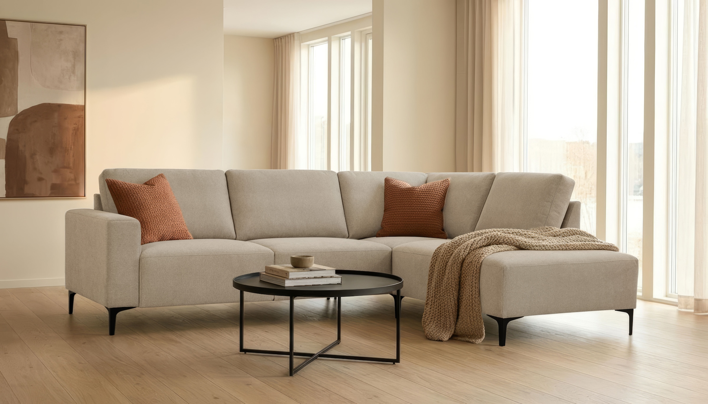 Image of Home affaire Ecksofa "Tournon, L-Form, Breite 256 cm, Webstoff, Chenille" Designsofa im nordischen Stil, Wellenunterfederung, Metallfüsse