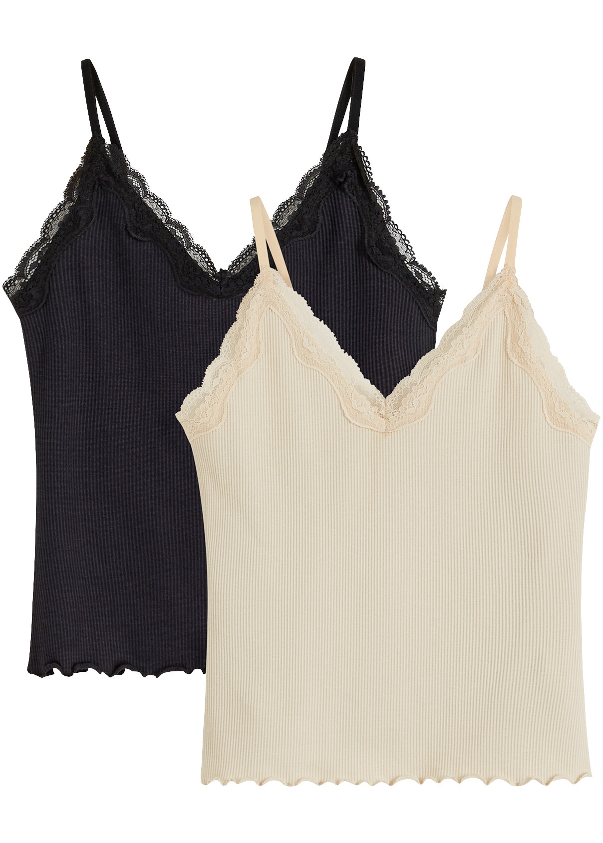 Image of bonprix Ripptanktop Packung, 2er, aus Viskose, figurbetont, mit V-Ausschnitt und Spitzenbesatz, ärmellos
