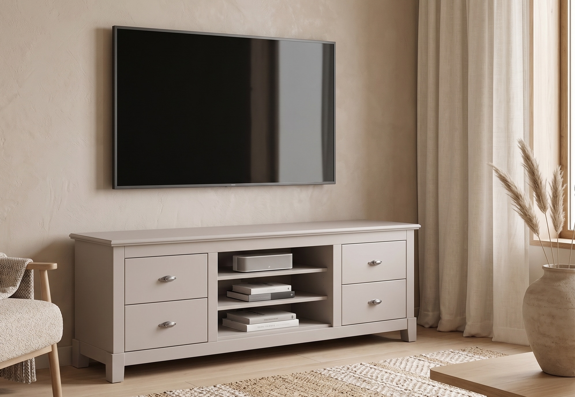 GOODproduct Table basse »Rauna, TV-Bank, TV-Kommode, Landhausstil« Largeur 200 cm, bois massif certifié FSC®, pin