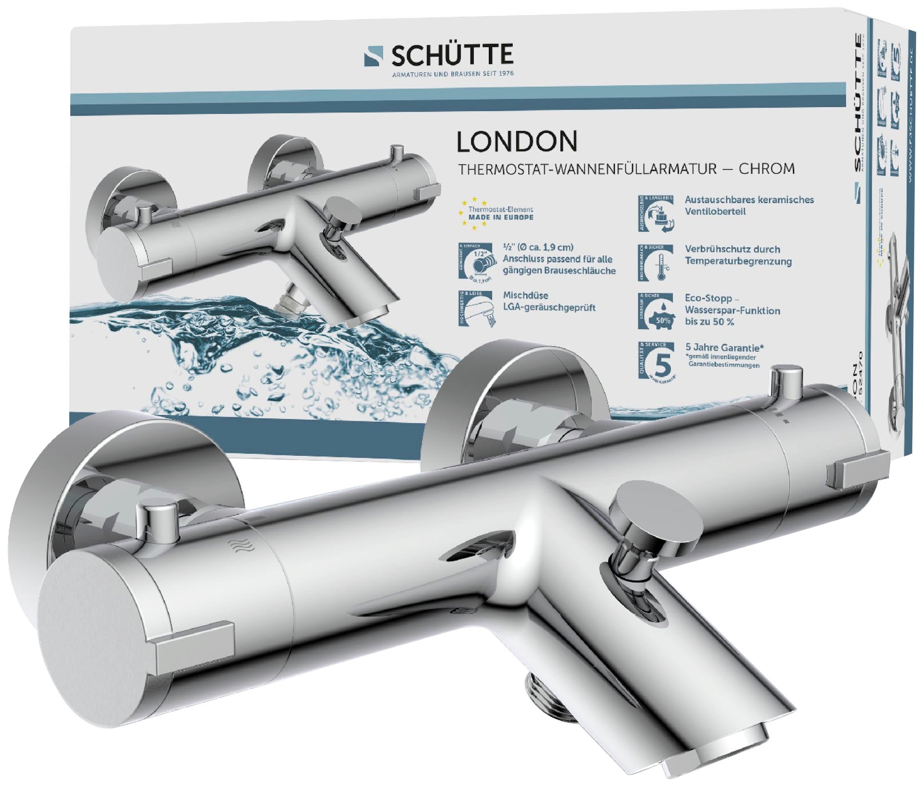 Schütte Robinetterie de salle de bain »3-teilige Serie LONDON« Ensemble,  Économique, protection anti-brûlure, pivotant à 360°, économiseur d’eau