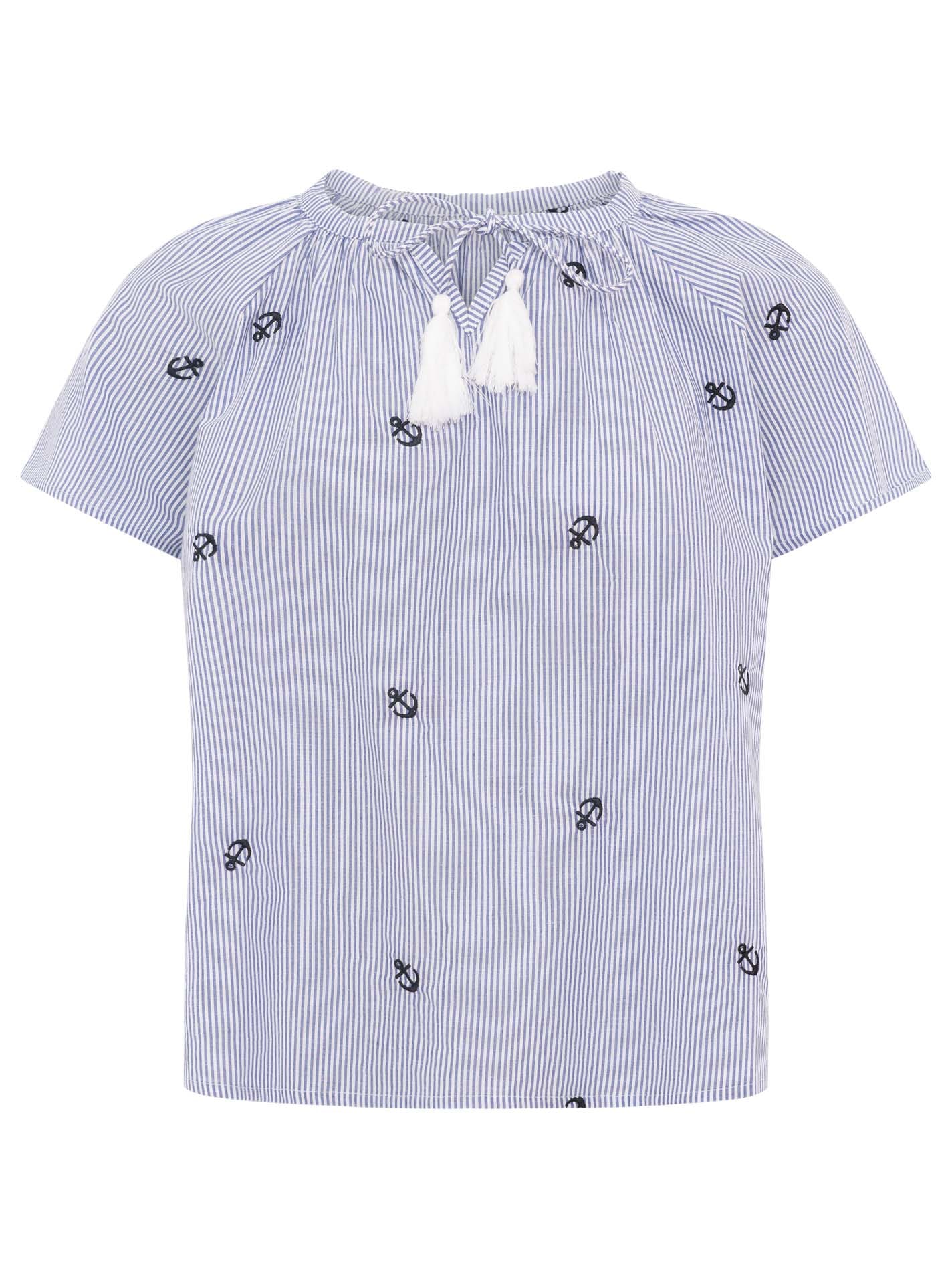 Zwillingsherz Blouse à manches courtes »"Stripe & Stitch"« Kurzarm, mit Stickerei, Tunnelzug und Tasseln