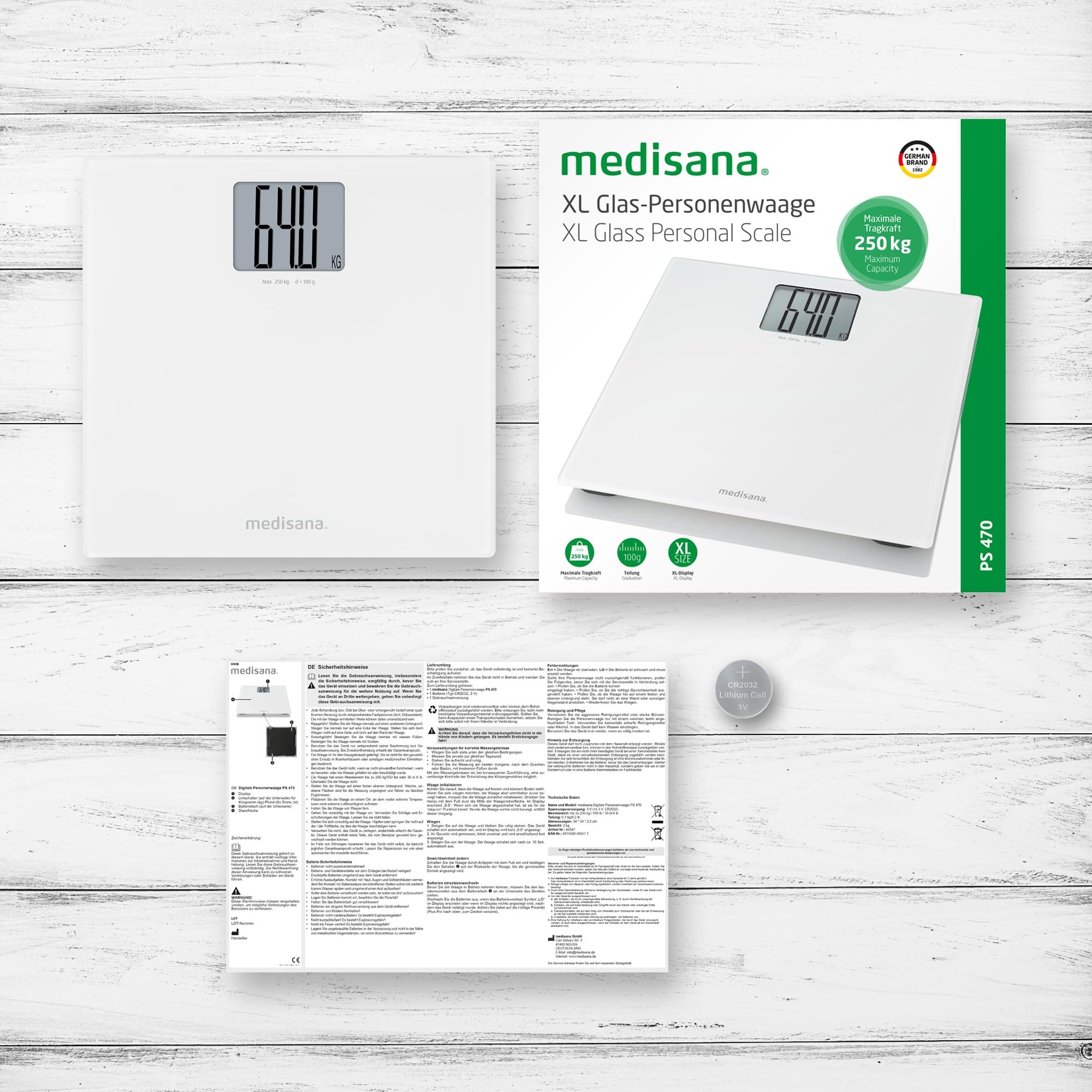Medisana Pèse-personne »PS 470 XL« Extra grosses LCD-Display mit grossen Ziffern, Tragkraft 250 kg