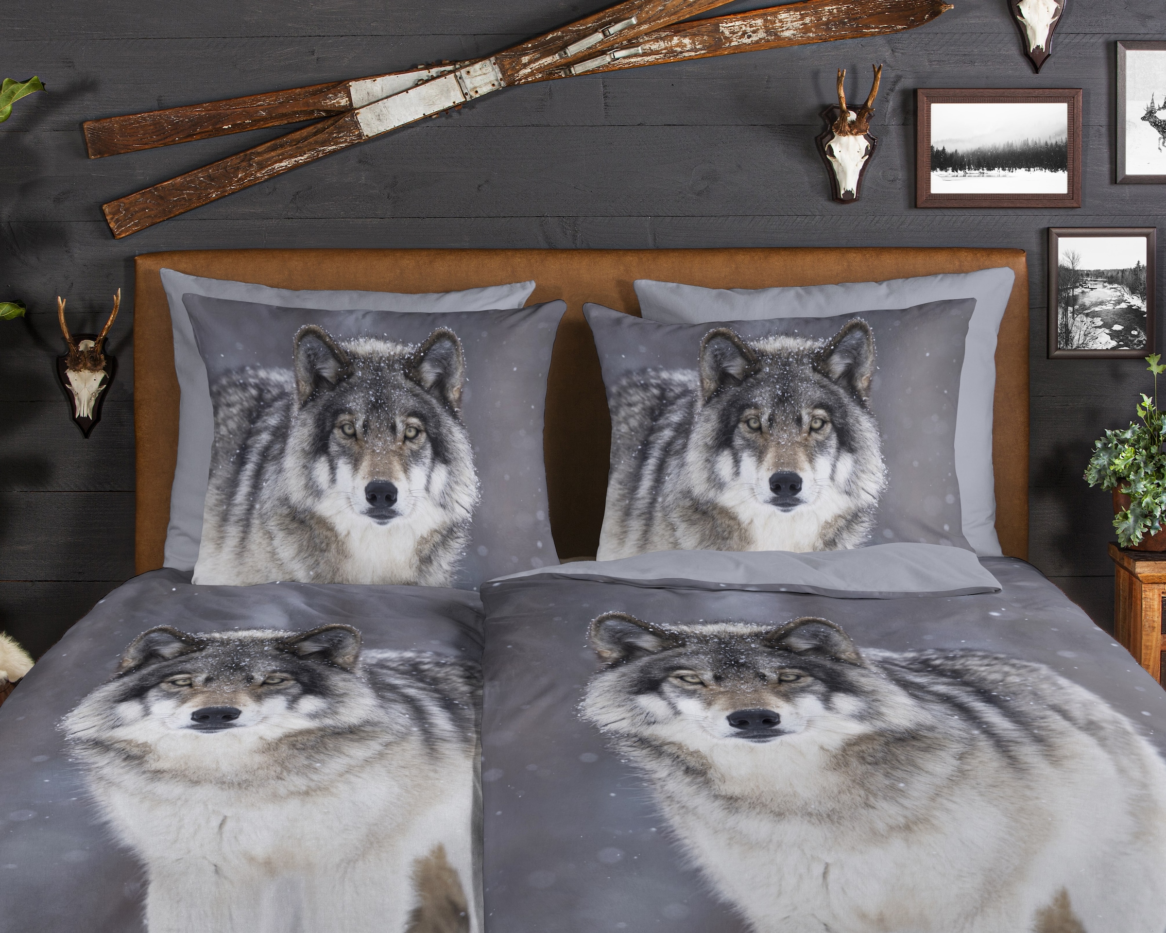 good morning Wendebettwäsche »Wolfie«, Flanell, Biber, Winter, Warm, Reissverschluss, Wendeoptik, Wolf, Grau