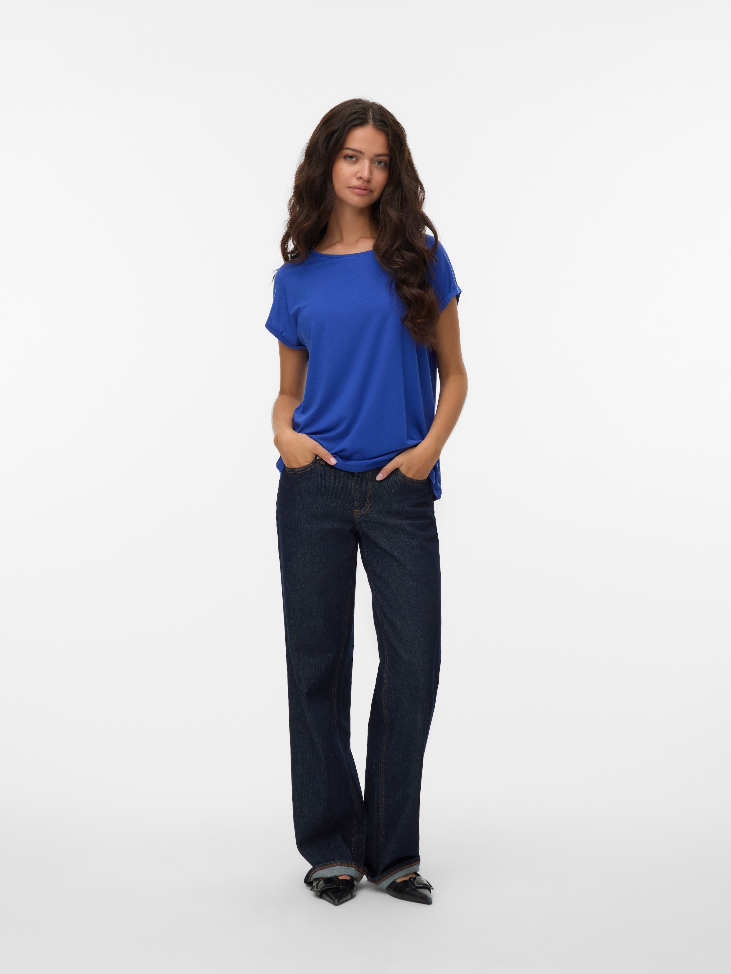 Vero Moda Shirt à col rond »VMAVA PLAIN SS TOP GAJRS NOOS« Materialmix, regular fit