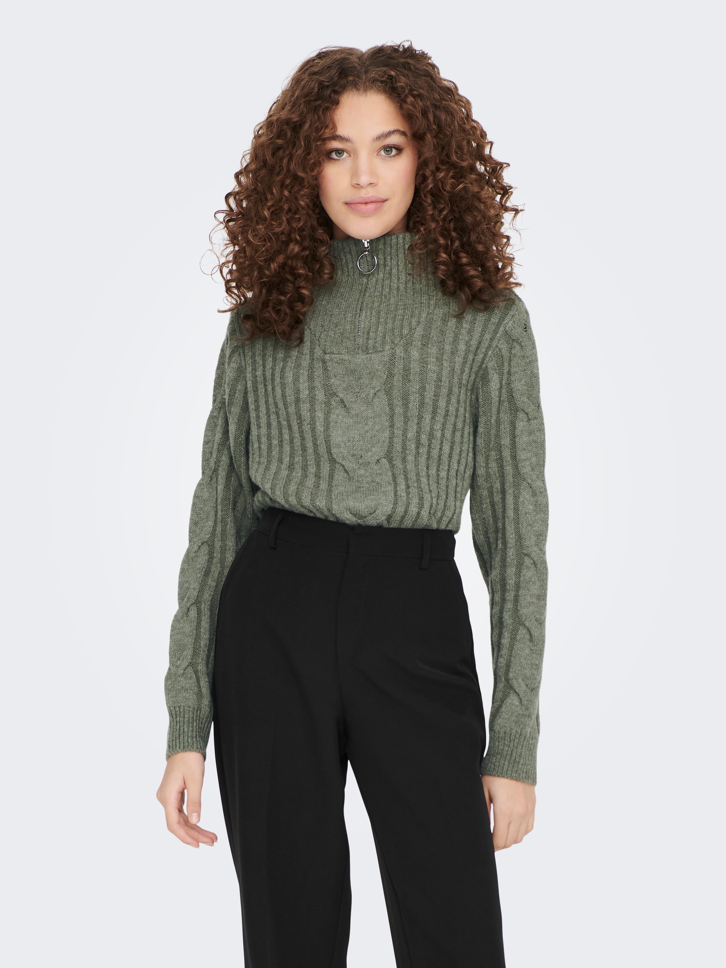Image of JDY Stehkragenpullover "JDYANDREA L/S ZIP CABLE PULLOVE KNT NOOS" Materialmix