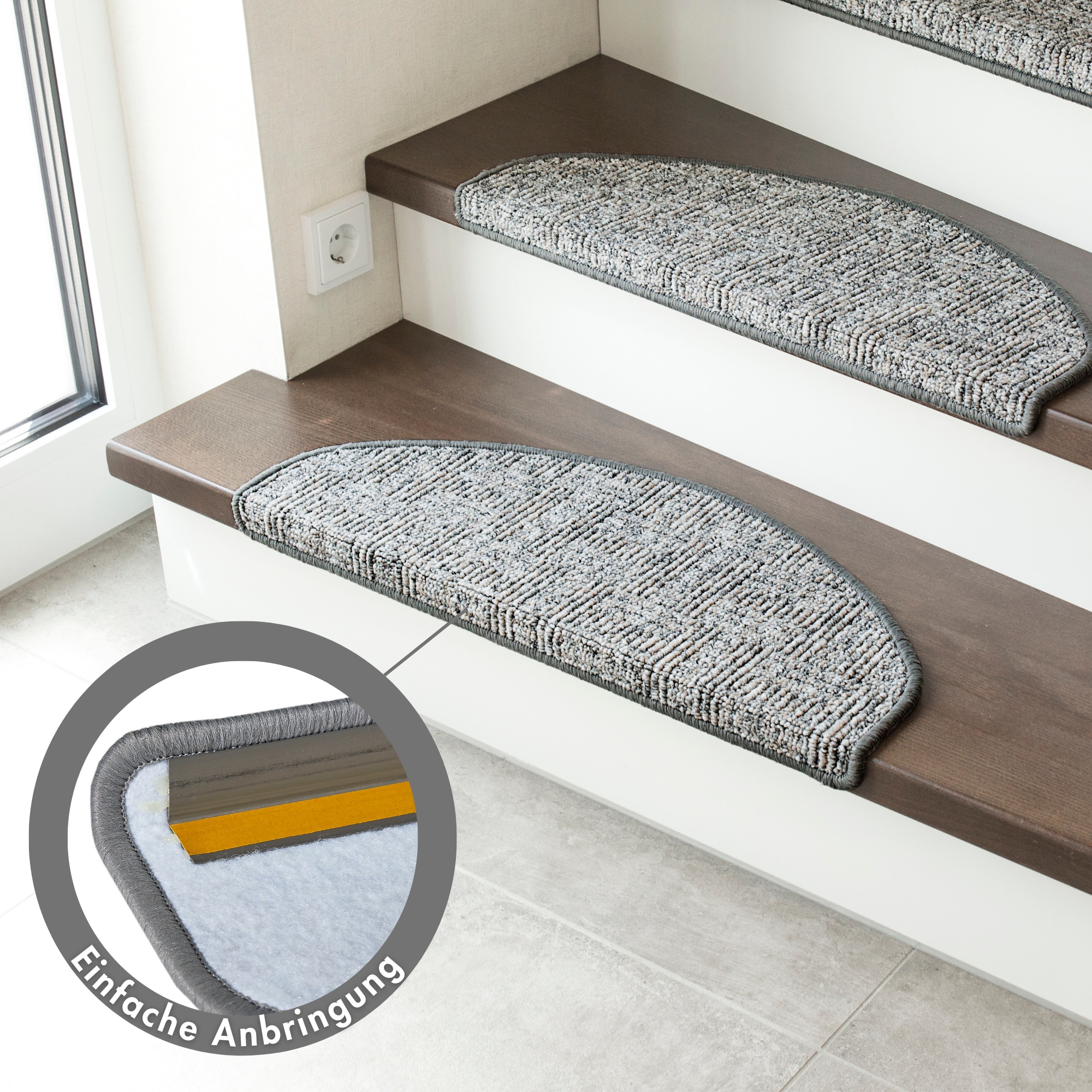 Andiamo Tapis de marche »Leo, Made in Poland« Semicirculaire 6 mm Höhe boucle grossière chinée, autocollante, 15 pièces dans un set