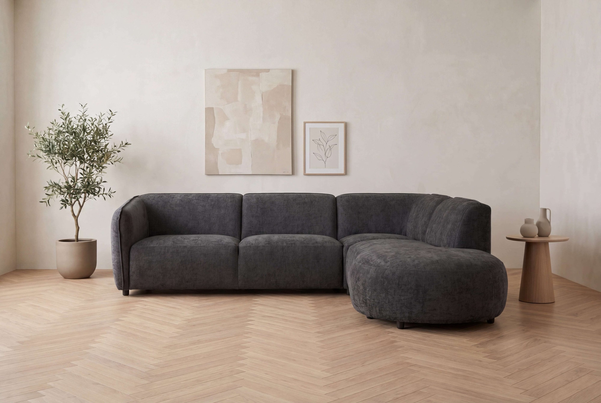 Home affaire Ecksofa »OSTRUP Rundsofa, L-Form, Naturtöne, Boucle oder Chenille« Breite 273 cm, organische Form mit sanften Rundungen