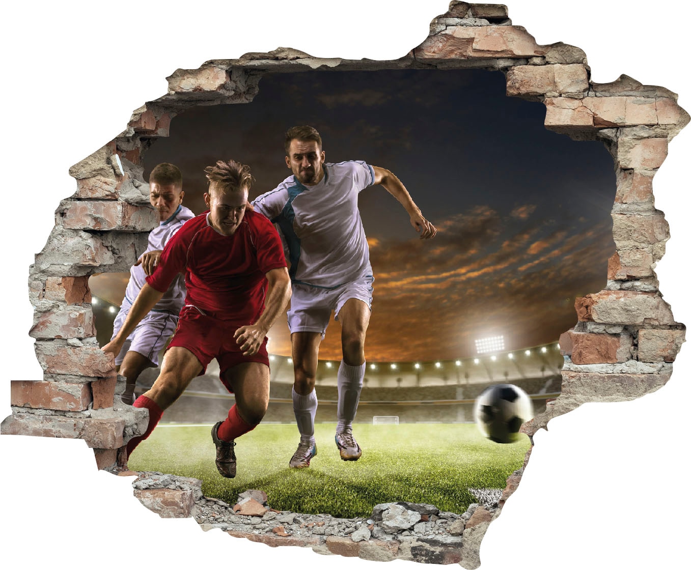 Image of queence Wandtattoo "Fussball Zweikampf" Wandsticker, Wandbild, selbstklebend, 3D, Wanddurchbruch