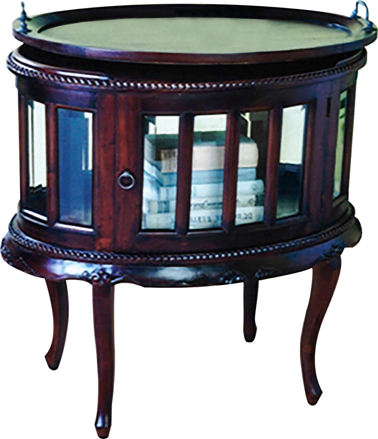 SIT Table de bar »SAMBA – Massiver Bar‑/Serviertisch aus holz im Lodge‑Stil« table de bar rustique avec compartiment en verre & détails décoratifs