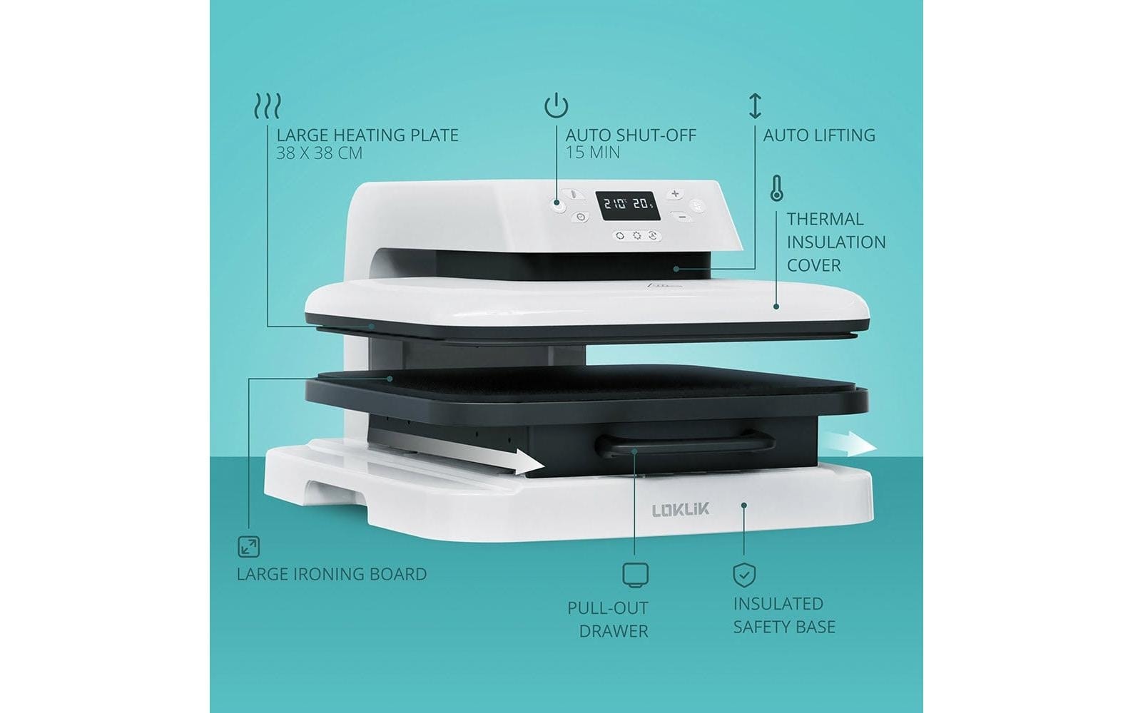 LOKLIK Presse à main »Auto-Heizpresse« Heizplattengrösse: 38 x 38 cm