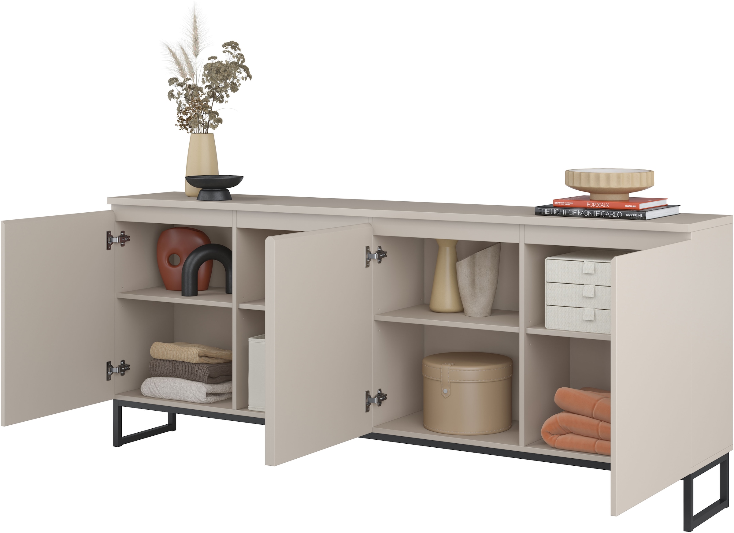 GOODproduct Sideboard »Modo II, Breite 200 cm, moderne grifflose Kommode 4Türen« Anrichte mit viel Stauraum, Einlegeböden verstellbar, Metallkufen