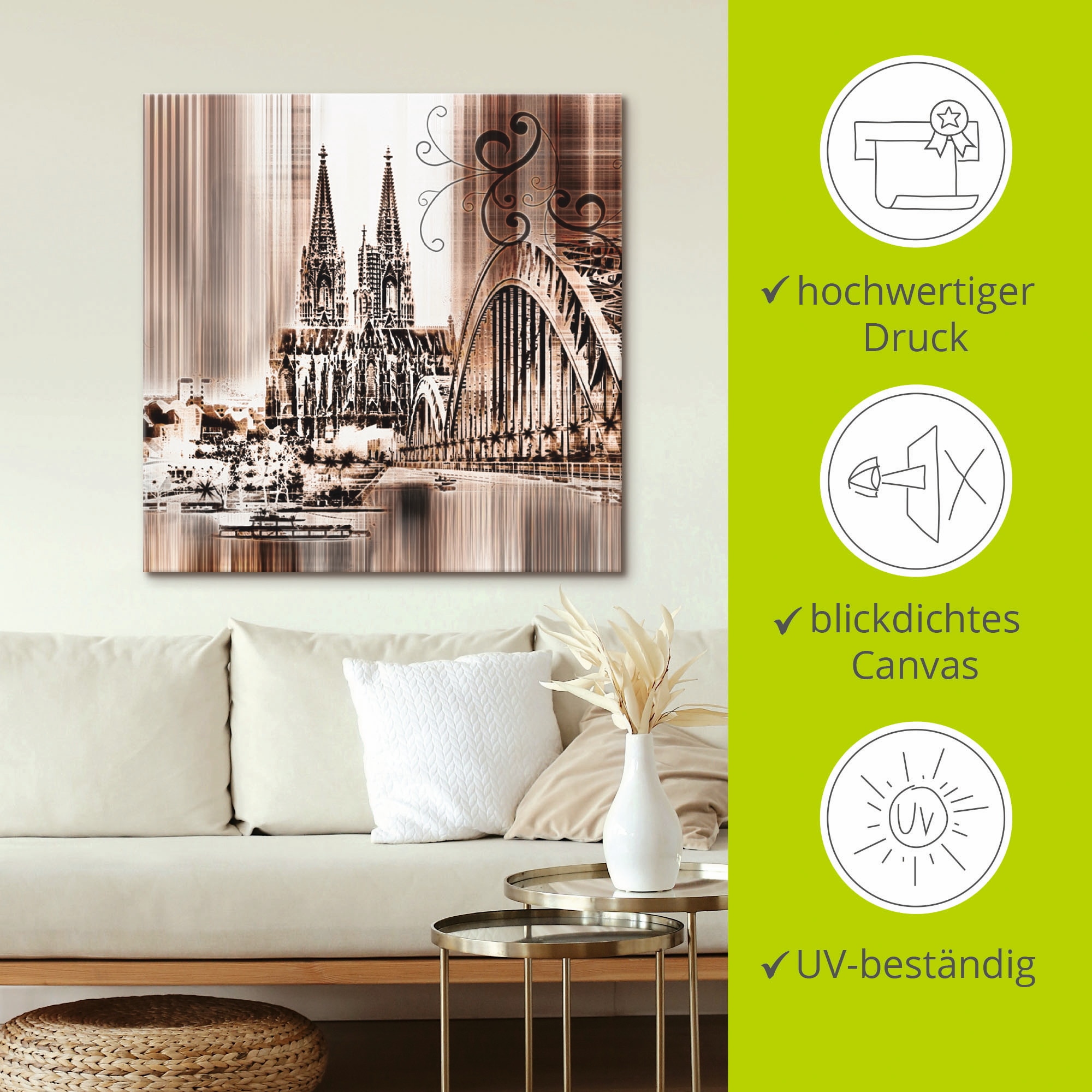 Artland Wandbild »Köln Skyline Collage VI«, Architektonische Elemente, (1 St.), als Leinwandbild, Wandaufkleber in verschied. Grössen