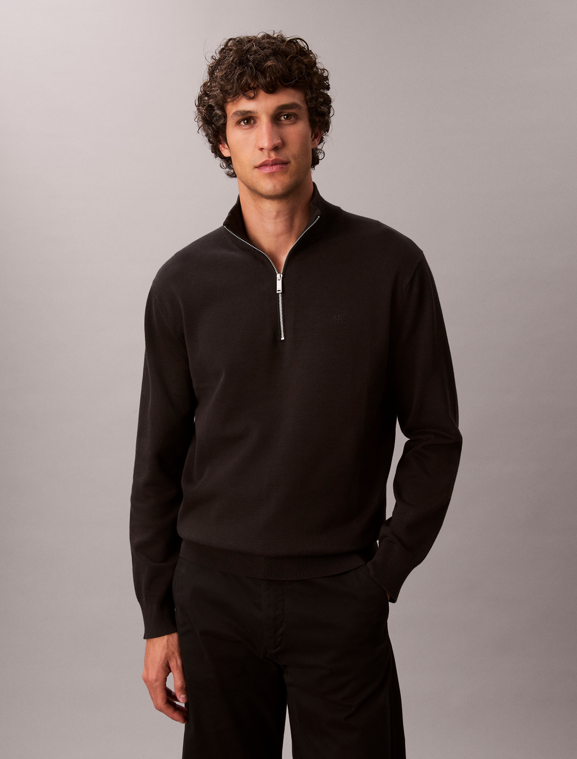 Image of Calvin Klein Strickpullover Stehkragen mit Reissverschluss, Regular fit
