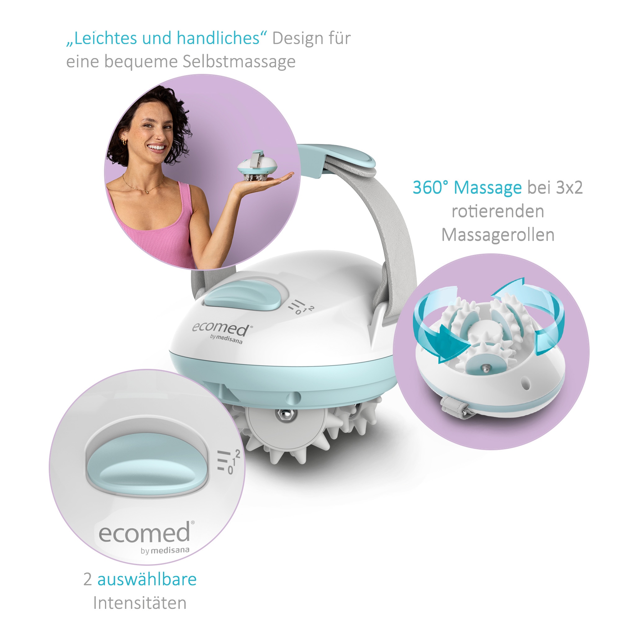 Medisana Massagegerät »AC-80E« Cellulite-Massagegerät, 3 × 2 rotierende Massagerollen, Selbstmassage