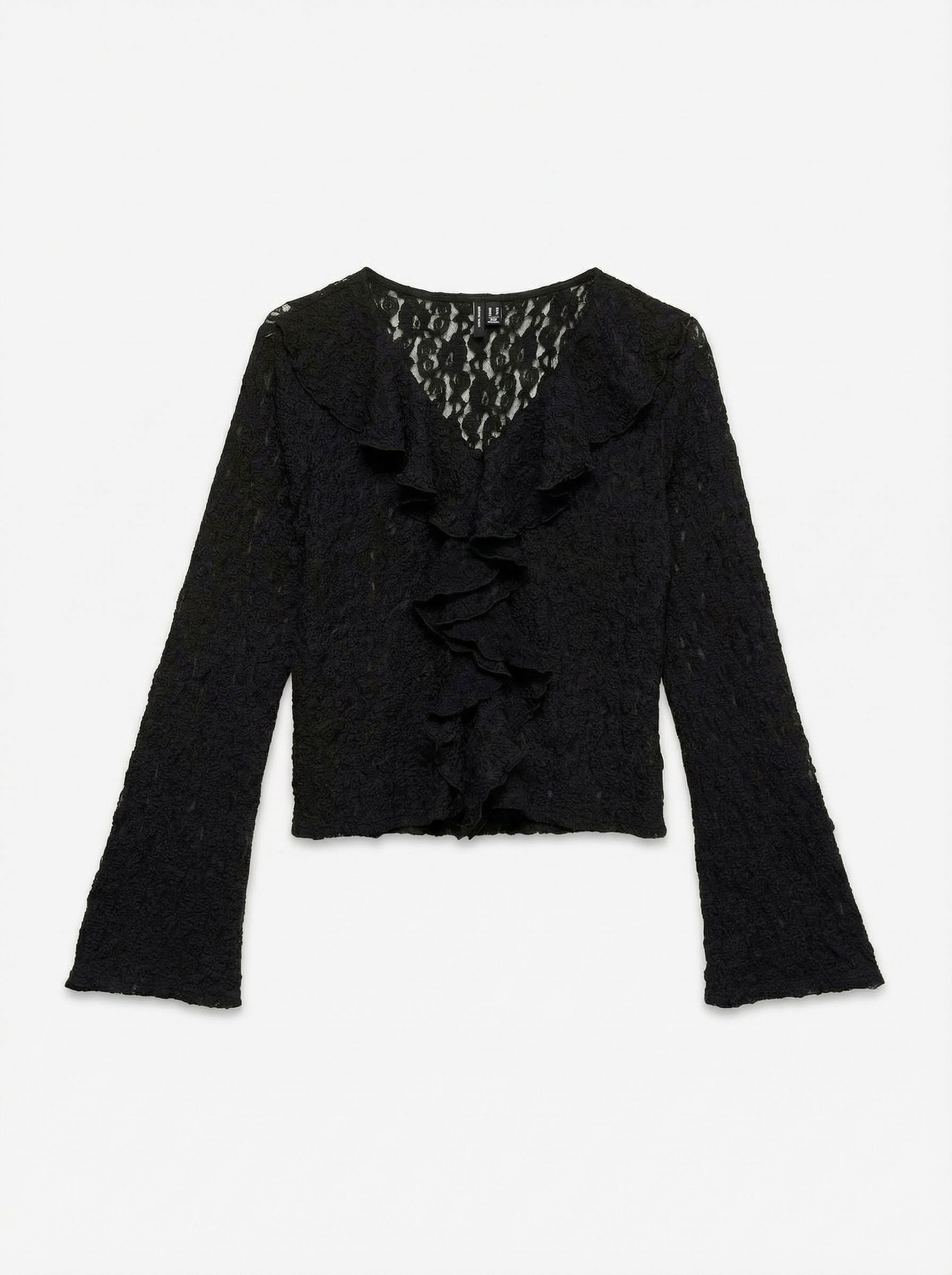 Vero Moda Langarmshirt »VMFLORA FRILL LS TOP JRS NOOS« Materialmix, regular fit