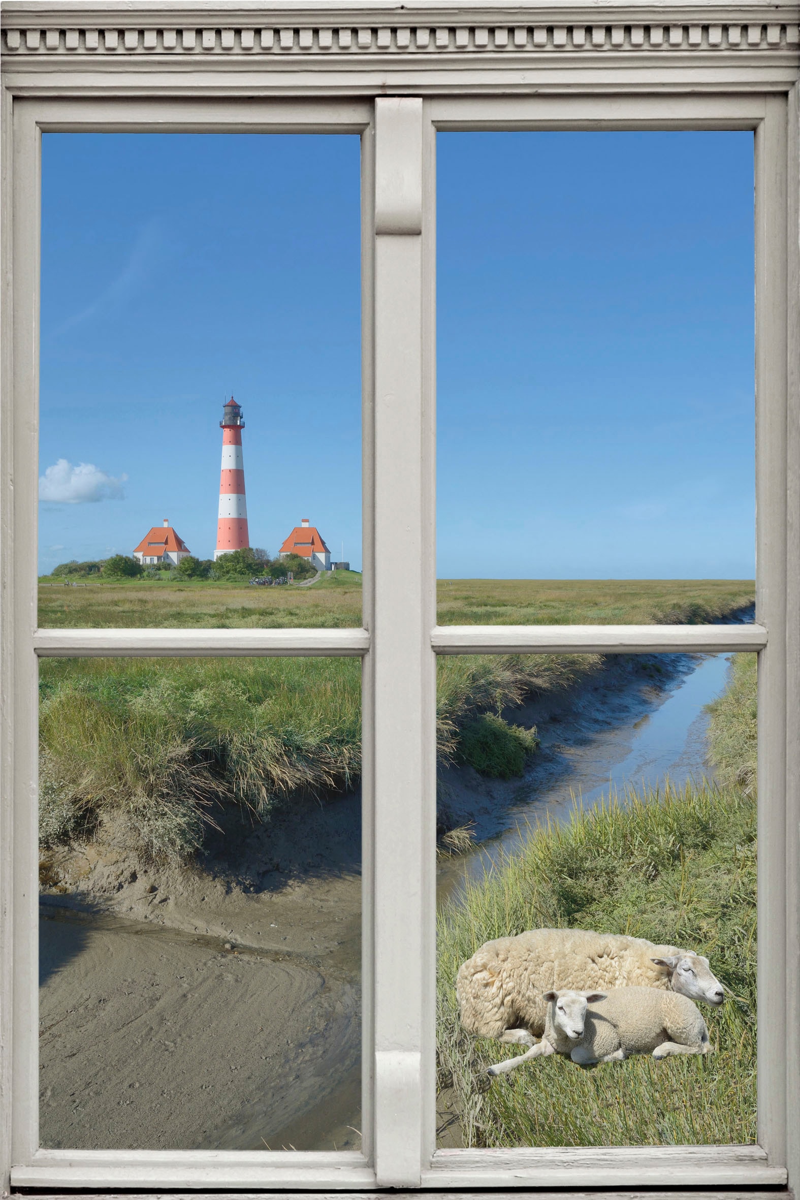 Image of queence Wandsticker "Schafe und Leuchtturm" Wandsticker, Wandbild, selbstklebend, 3D, Fenster