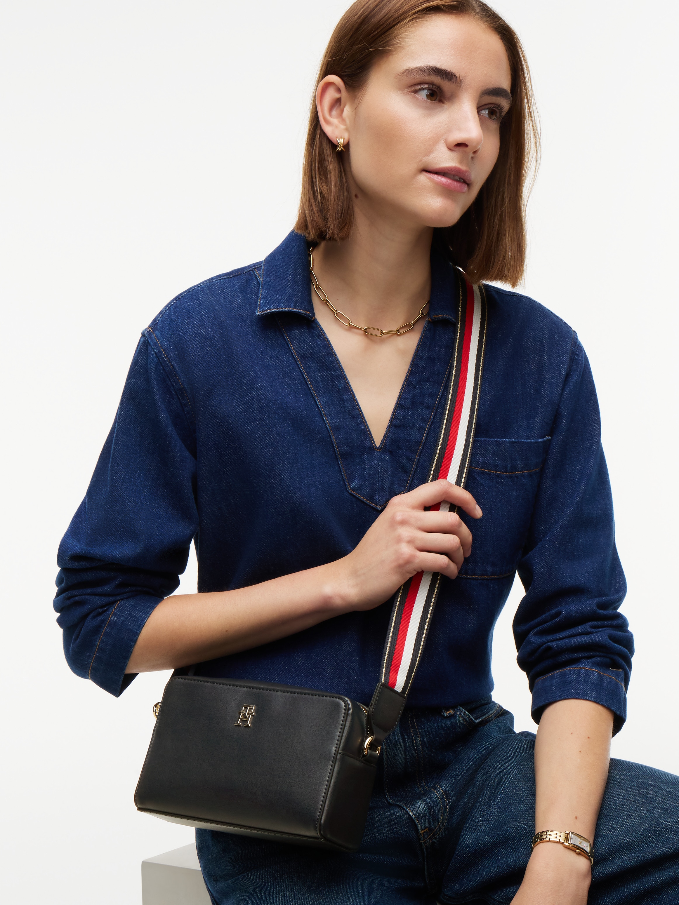 Tommy Hilfiger Mini sac »TH JOY CAMERA BAG CORP« Sac à bandoulière unisexe, sac bandoulière avec sangle rayée