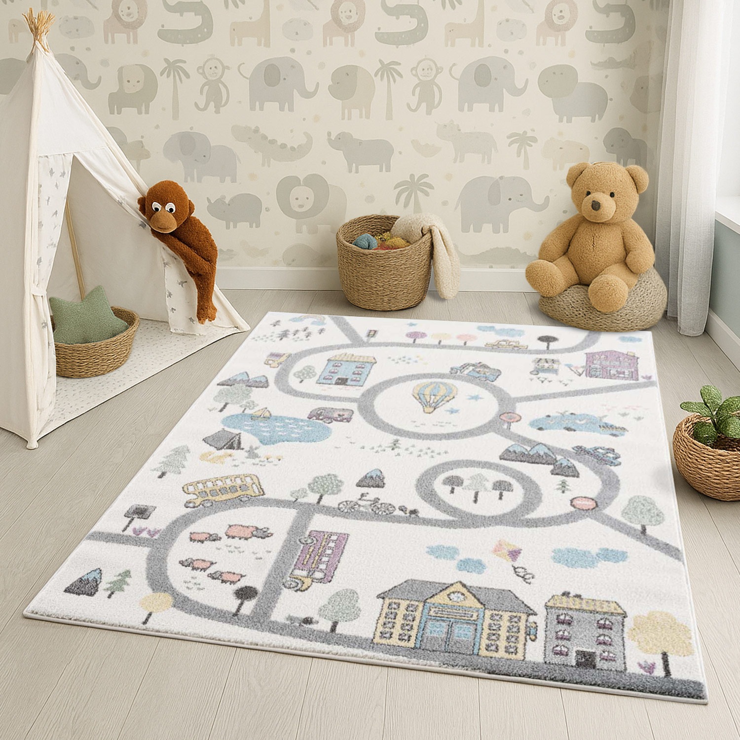 Image of Carpet City Kinderteppich "Anime9376" rechteckig 11 mm Höhe Strassen-Spiel-Teppich, Auto, Weicher Flor, Pflegeleicht, Kinderzimmer