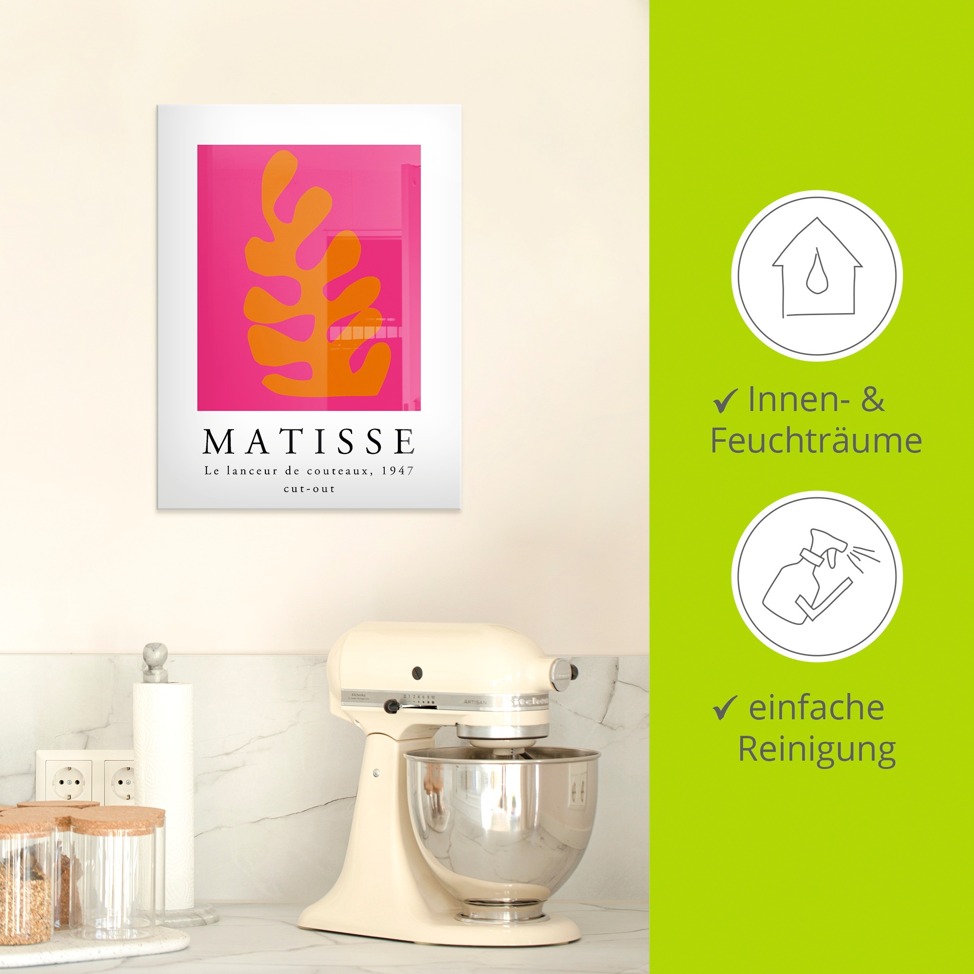 Artland Glasbild »Matisse der Messerwerfer - orange« Muster 1 Stk. tlg. in verschiedenen Grössen