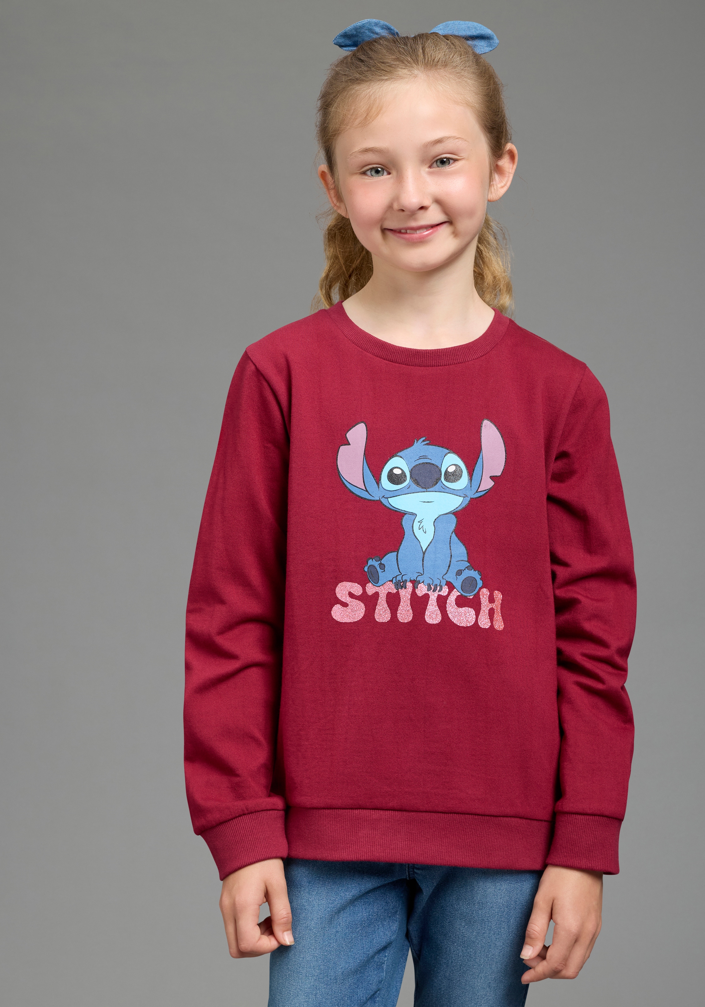 Image of KIDSWORLD Sweatshirt "STITCH Glitzerprint Sweatshirt, Disney", Disney-Shirt mit Rundhalsausschnitt, mit Rippbündchen