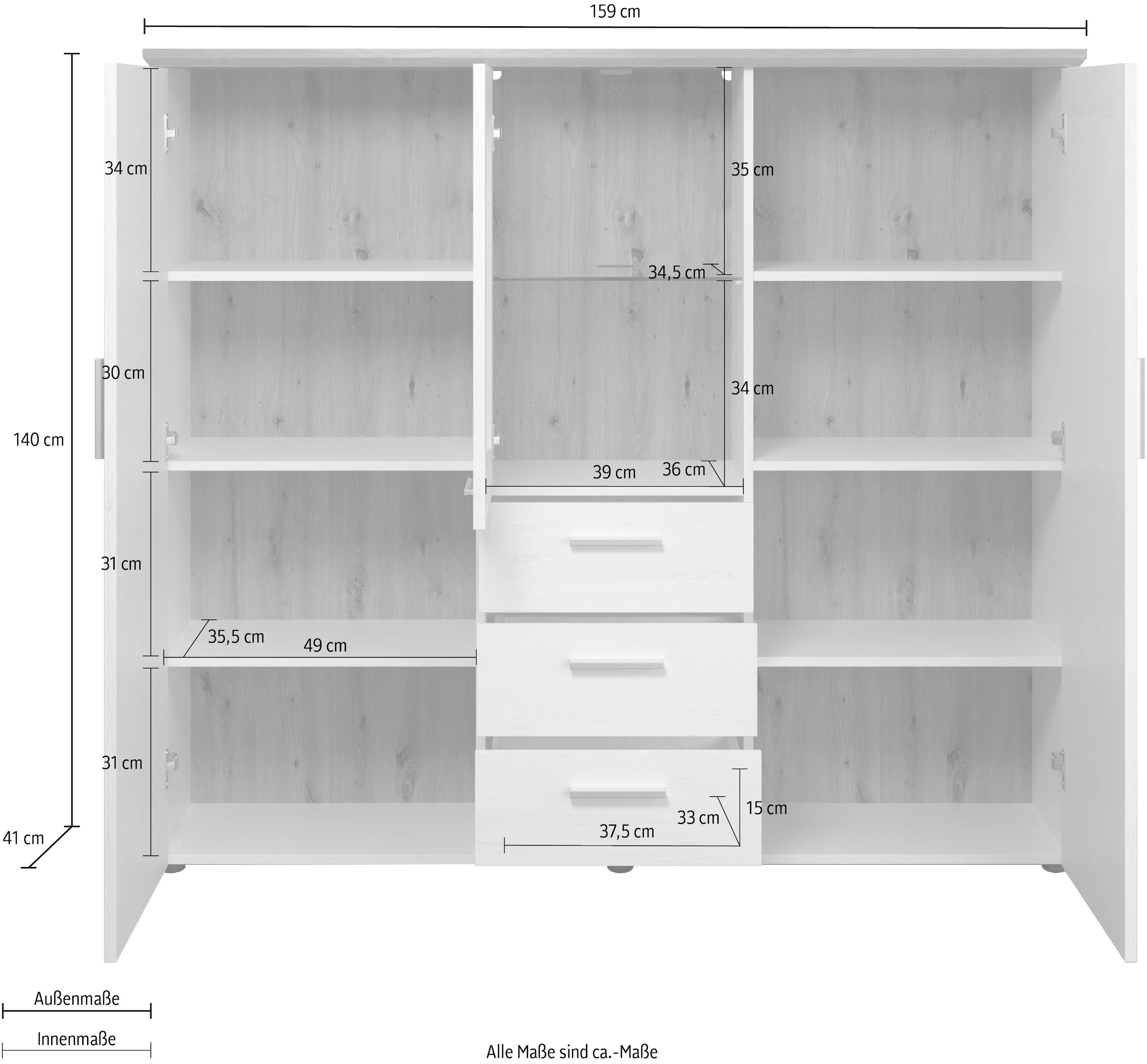 Home affaire Buffet haut »Nybro« vitrine, charnière de porte réversible, largeur 159 cm