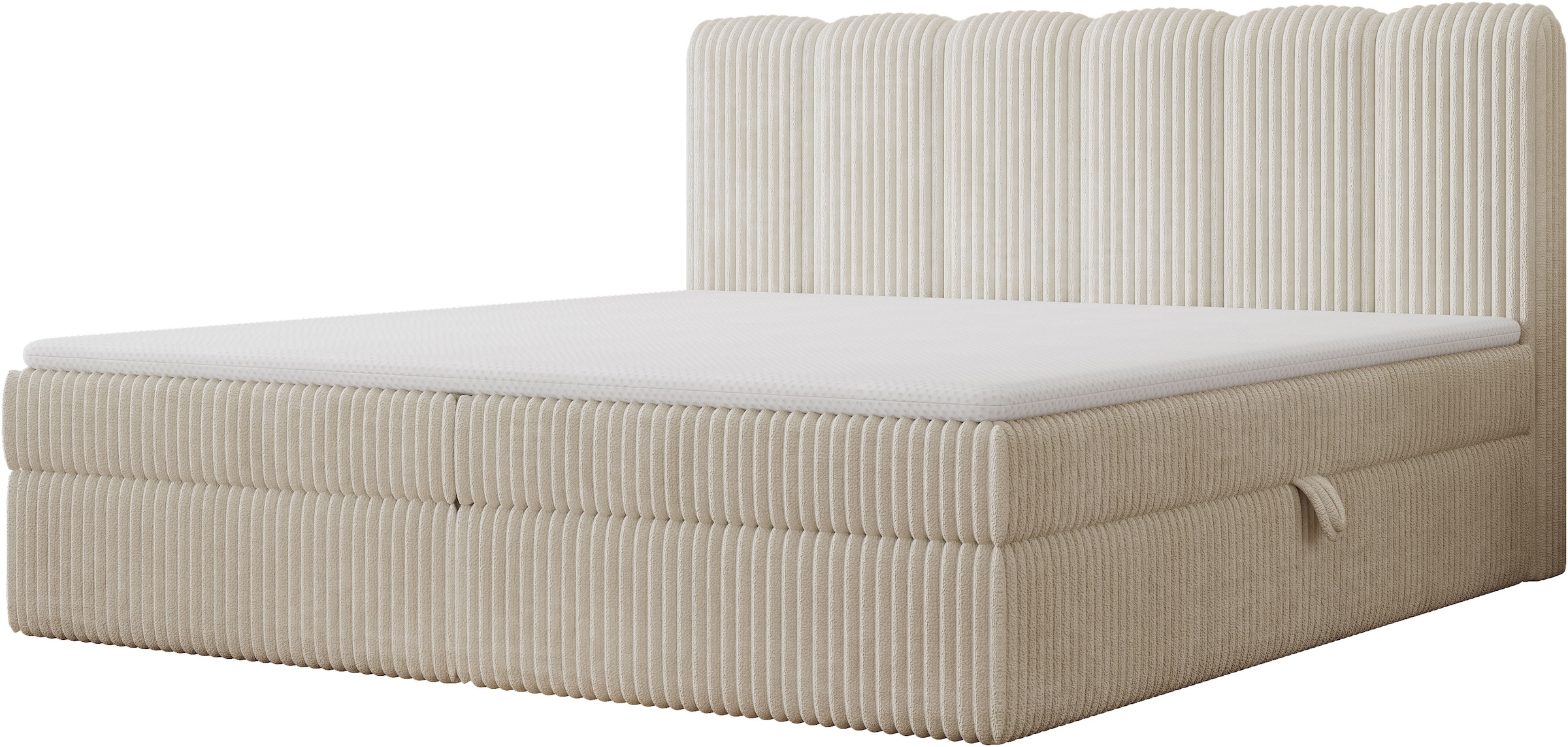 GOODproduct Lit de boxe »SIVVA in der Breite 180cm, flauschiger Breitcord, Farbe: cream« Incl. matelas à ressorts ensachés (H3) & surmatelas (4 cm)