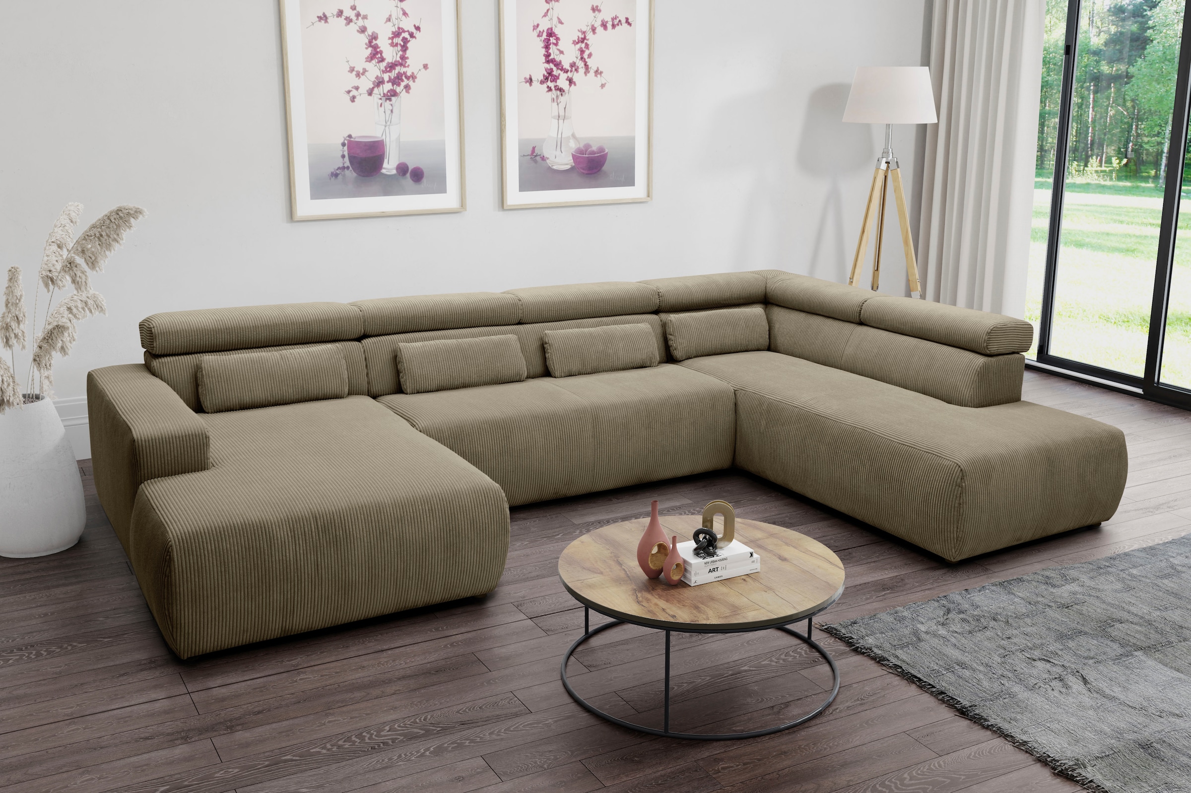 Image of DOMO collection Wohnlandschaft "BRANDON belastbar bis 140 kg/Sitz, 359x228 cm, U-Form" mit Sitztiefenverstellung, Cord, schlamm