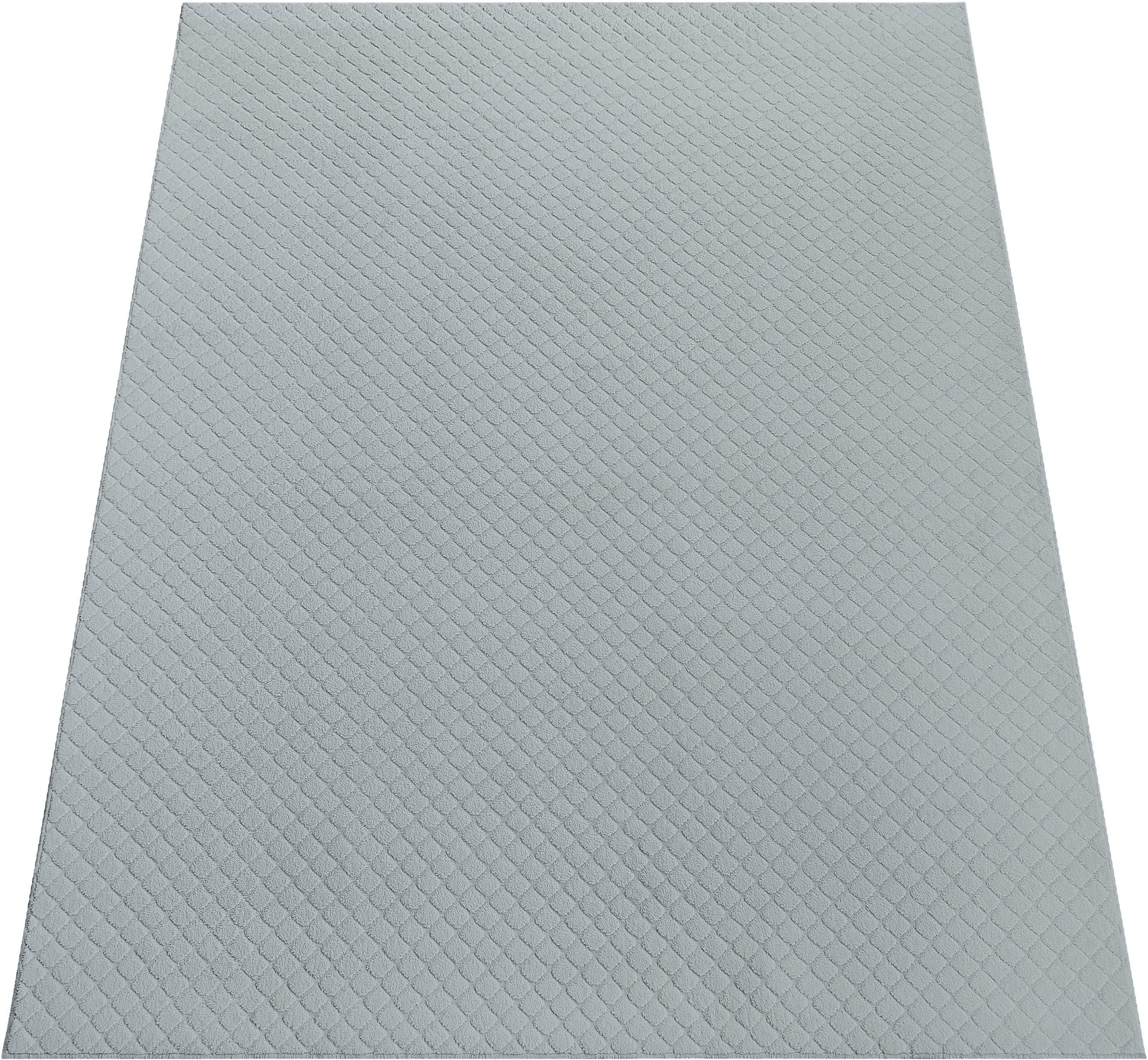 Paco Home Teppich »Rotterdam 591«, rechteckig, 4 mm Höhe, Kurzflor, Uni Farben, Rauten Muster, 3D Effekt, weich & kuschelig