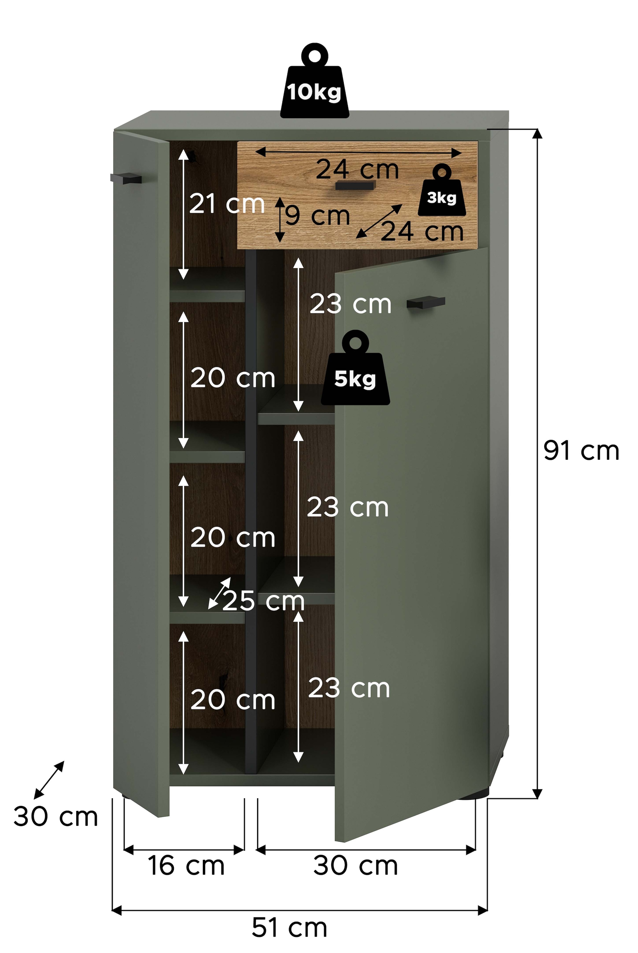 welltime Midischrank »VANN, Höhe 91cm, 2 Türen, 1 Schubkasten, 7 Fächer, viel Stauraum« individuell mit weiteren Artikel der Serie VANN kombinierbar,  Standschrank, Kommode, Schrank, Badschrank, Universalschrank, Bad