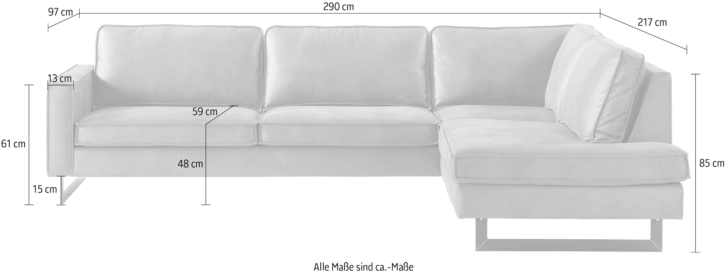 Places of Style Ecksofa »Pinto, 290 cm, Cord, Chenille, Lederoptik, Ottomane links / rechts«, mit Keder, schwarze Metallfüsse, Wellenunterfederung