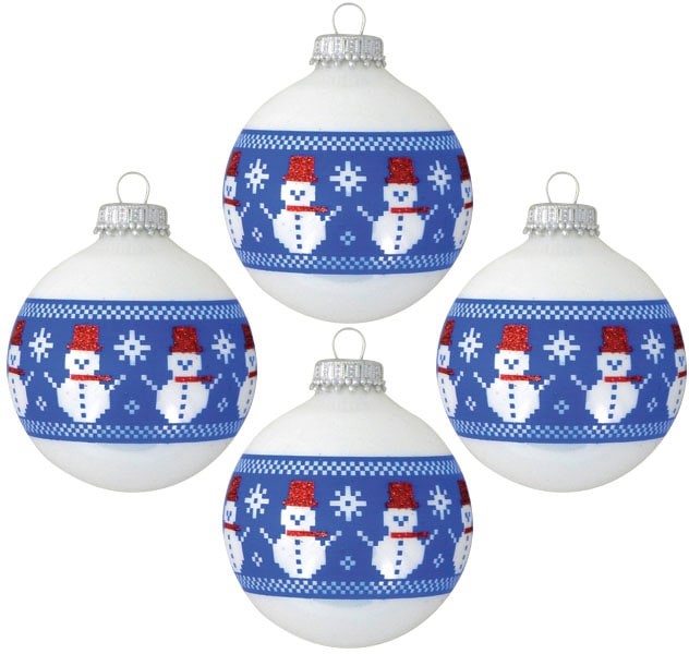 Krebs Glas Lauscha Weihnachtsbaumkugel »Glaskkugeln mit "genähtem" Schneemann Band« Weihnachtsdeko, Christbaumschmuck, Christbaumkugeln aus Glas
