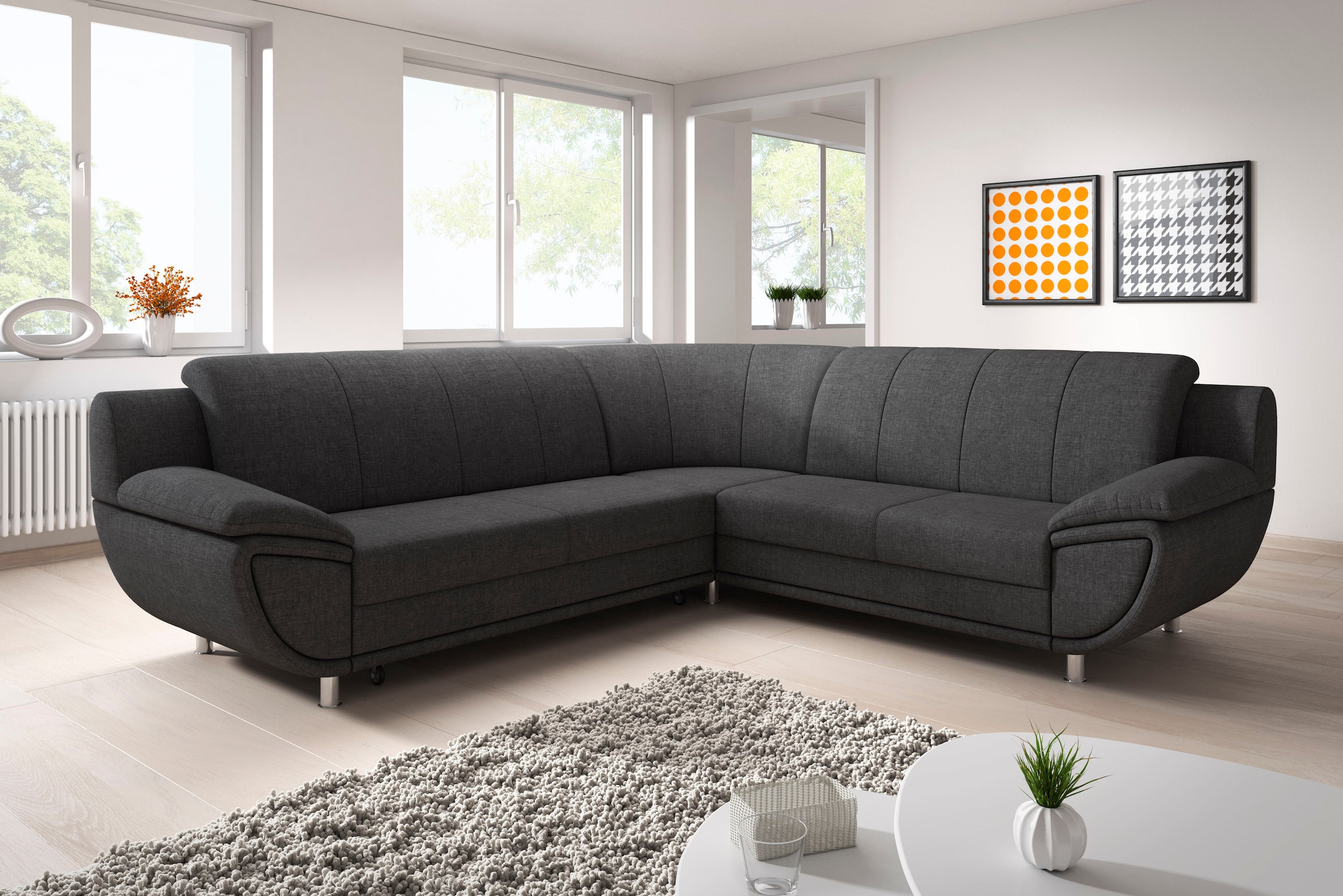 Image of TRENDMANUFAKTUR Ecksofa "Rondo II 267 cm, zeitlos & elegant, bequeme Armlehnen, L-Form" wahlweise mit Federkern, wahlweise mit Bettfunktion, B/T 267/247cm