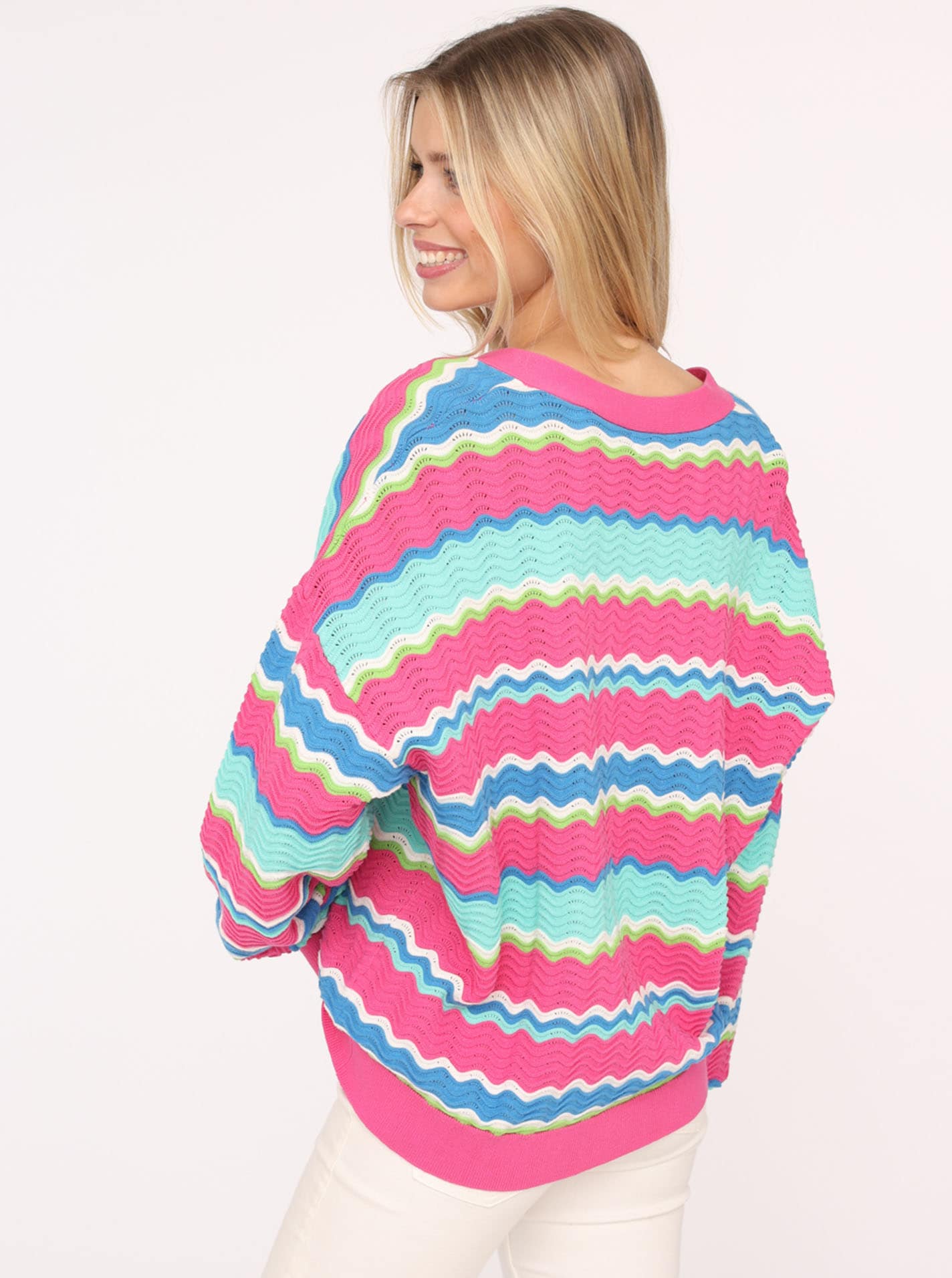 Zwillingsherz Strickjacke »"Streifen Wellen"« Wellen-Muster, Langarm, V-Ausschnitt, Baumwolle, Knöpfe