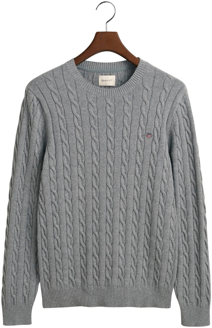 Gant Strickpullover »COTTON CABLE C-NECK«, mit Wappen-Logostickerei auf der Brust