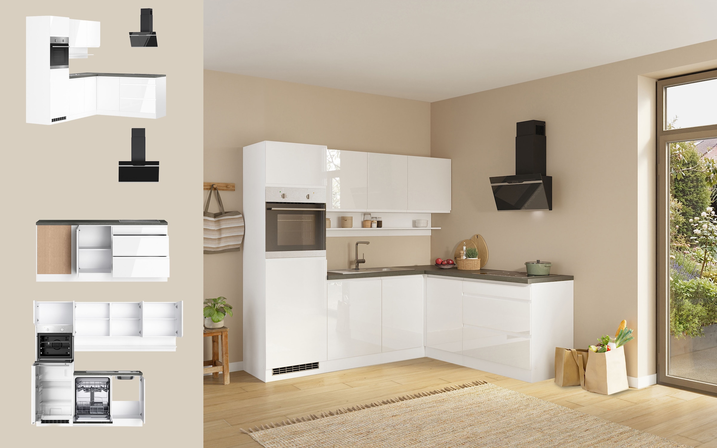 KOCHSTATION »KS-Virginia,neu in verbesserter Ausführung« plan de travail épaisseur 38 mm, rangement, fermeture douce,  largeur réglable 230/190 cm, soft-close, sans appareils électriques