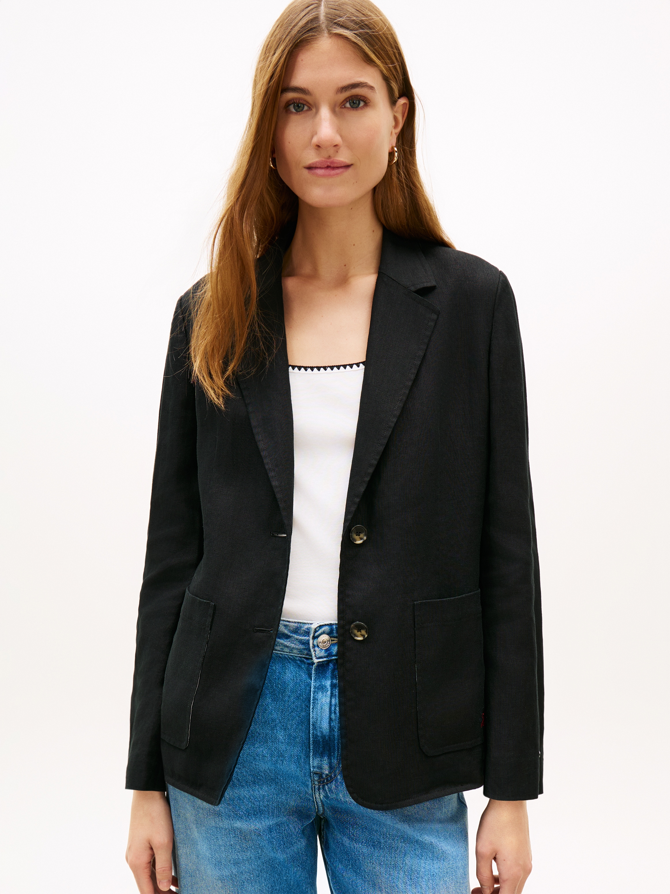Image of Tommy Hilfiger Kurzblazer "NEW ESS LINEN REG SB BLAZER" mit aufgesetzten Taschen