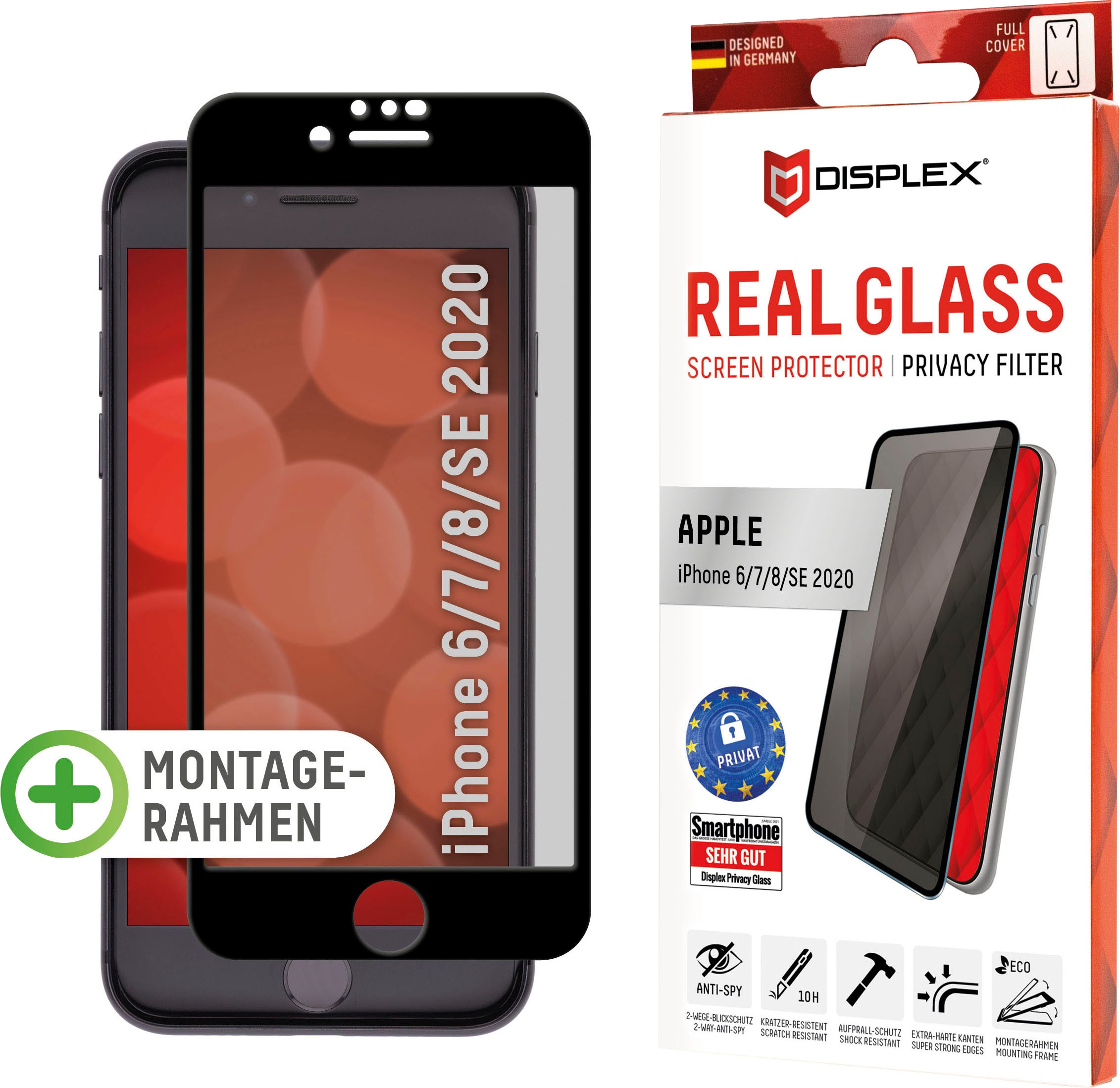 Image of Displex Displayschutzfolie »DISPLEX Privacy Glass Panzerglas für Apple iPhone 6/7/8/SE(2020) (4,7"), 10H Tempered Glass, mit Montagerahmen, Full Cover«, für iPhone 6/7 bei Ackermann Versand Schweiz