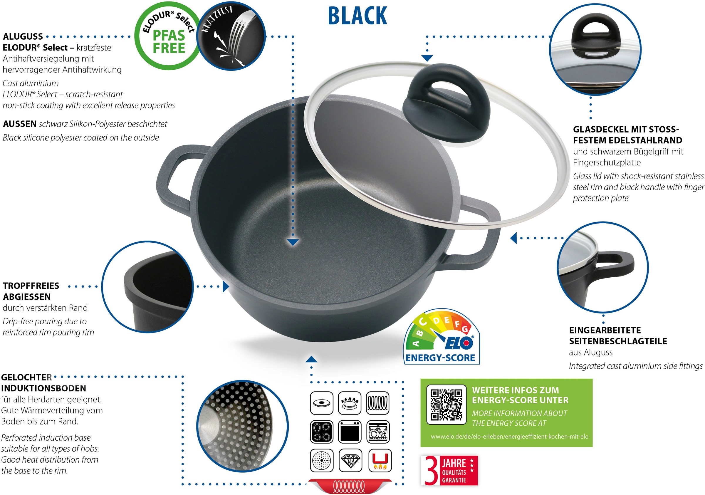 Elo Basic Casserole »Black« 1 tlg. Aluminium