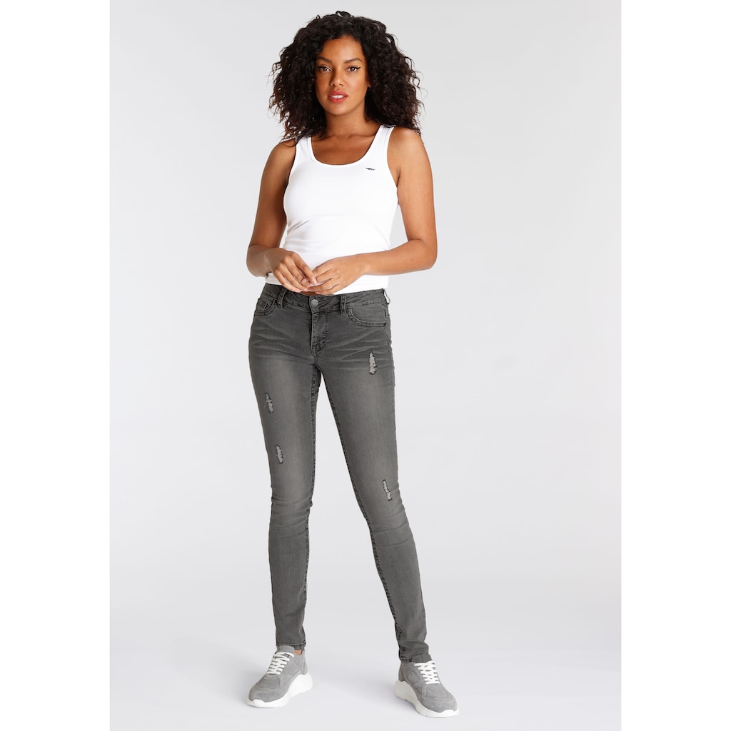 Arizona Skinny-fit-Jeans »mit Kontrastnähten und Pattentaschen«, Low Waist