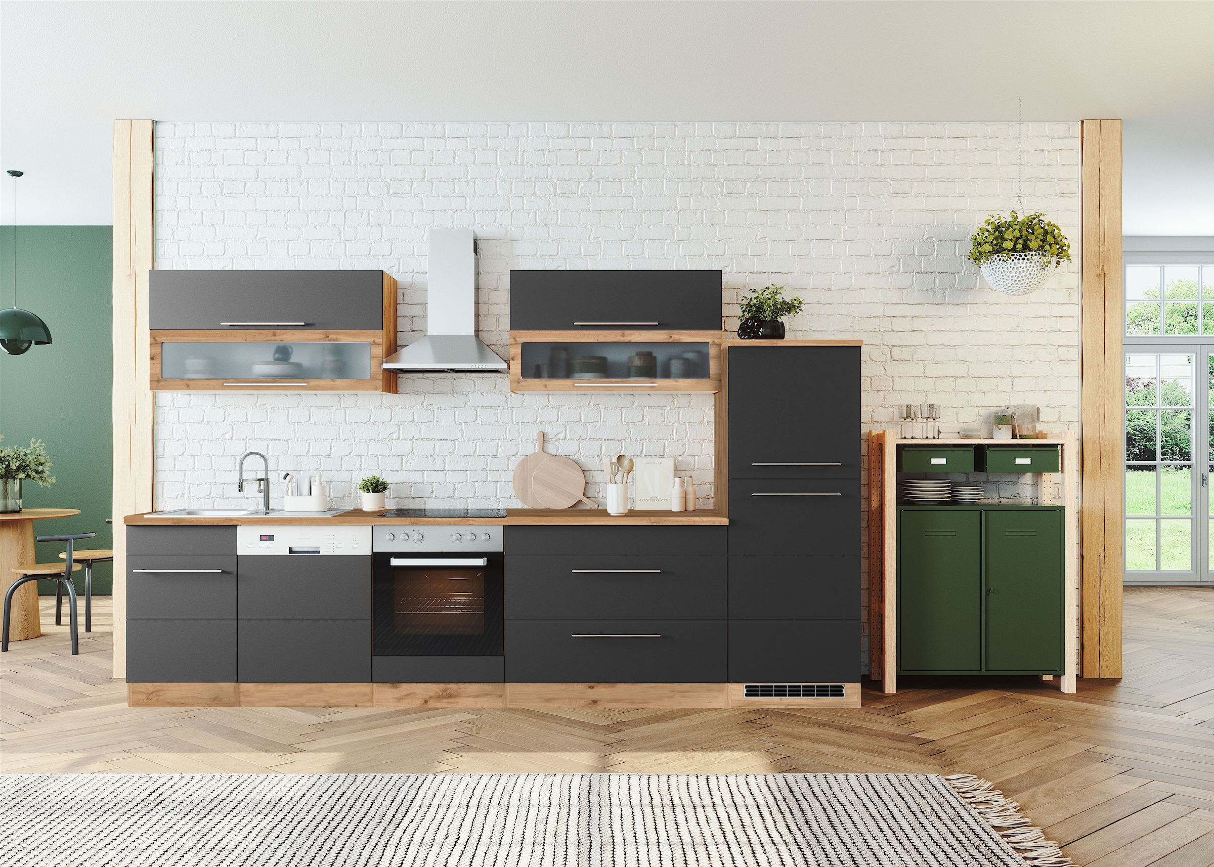 KOCHSTATION Kitchenette »KS-Wien« largeur 330 cm, avec ou sans appareils électriques au choix