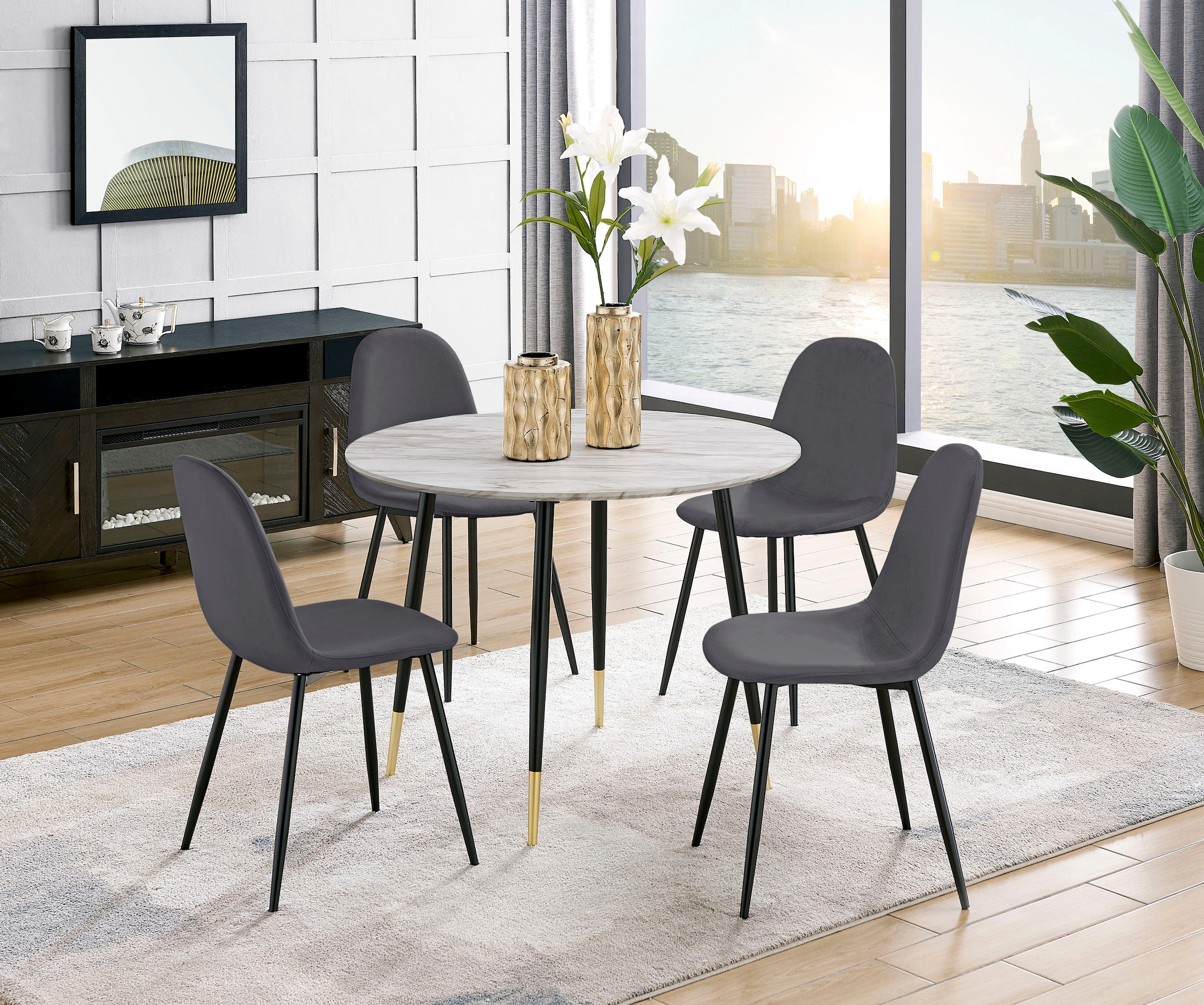 GOODproduct Ensemble de salle à manger »Eadwine,  Sitzgruppe Esstisch plus 4 Esszimmerstühle« Ensemble, 1 Esstisch plus 4 Esszimmerstühle, 