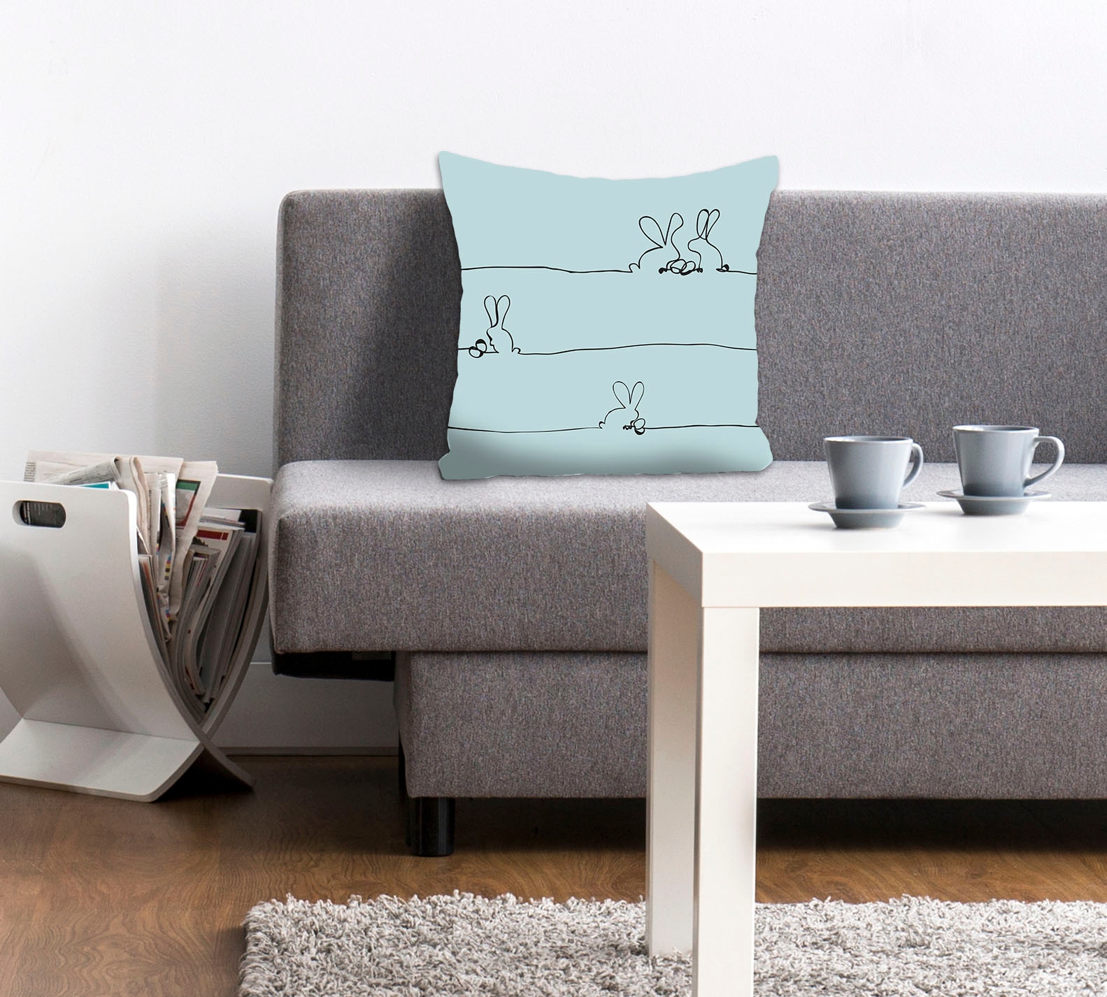 Image of queence Dekokissen "Bunny Family mint" mit einem österlichem Hasenpaar