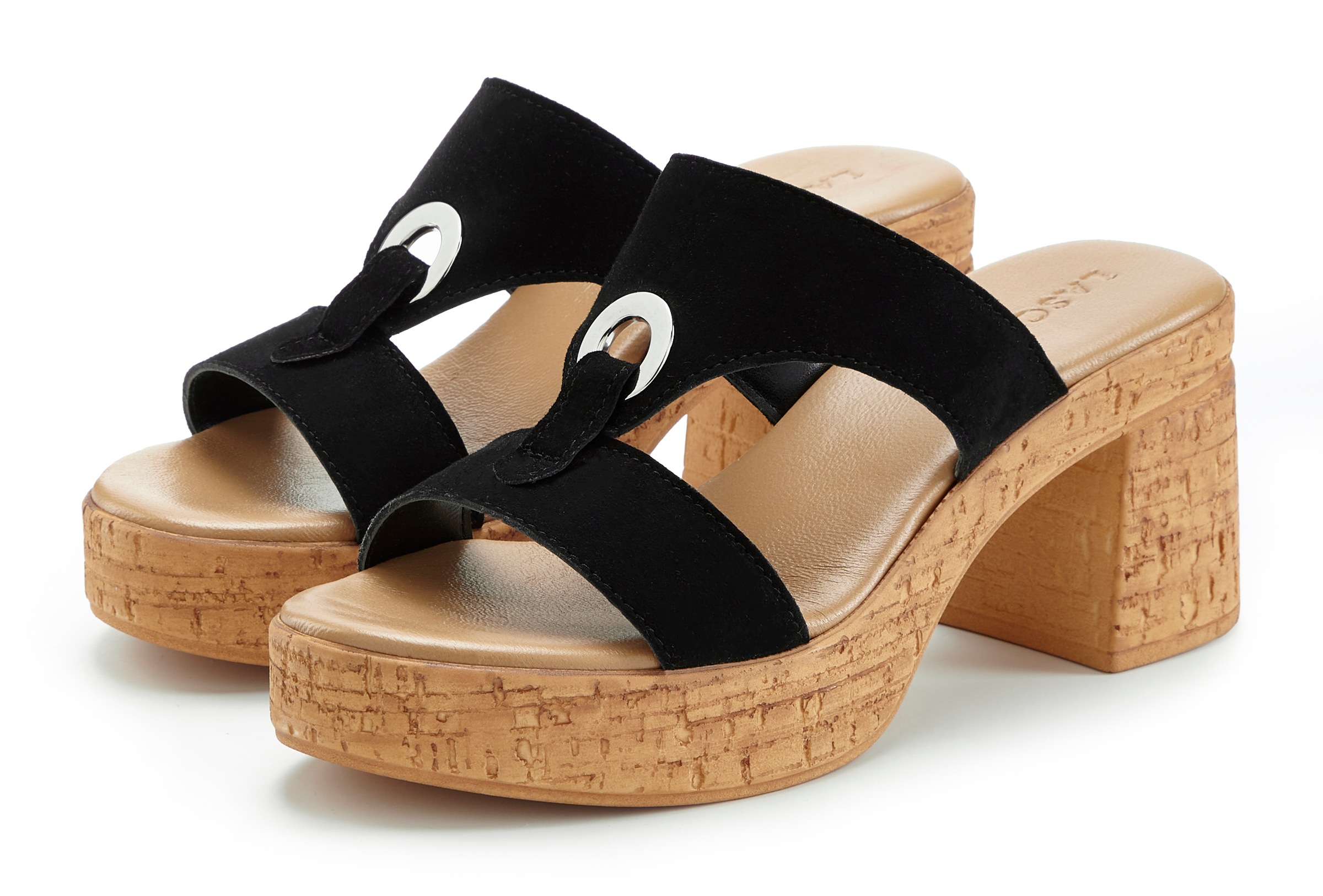 Image of LASCANA Pantolette "Sandale, Mule, offener Schuh, Sommerschuh," aus Leder mit Blockabsatz