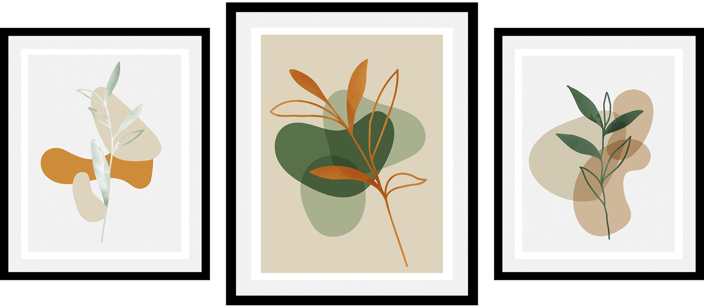 Image of queence Bild "Set Haline" Abstrakt Blumen Figuren 1 Stk. tlg. gerahmt