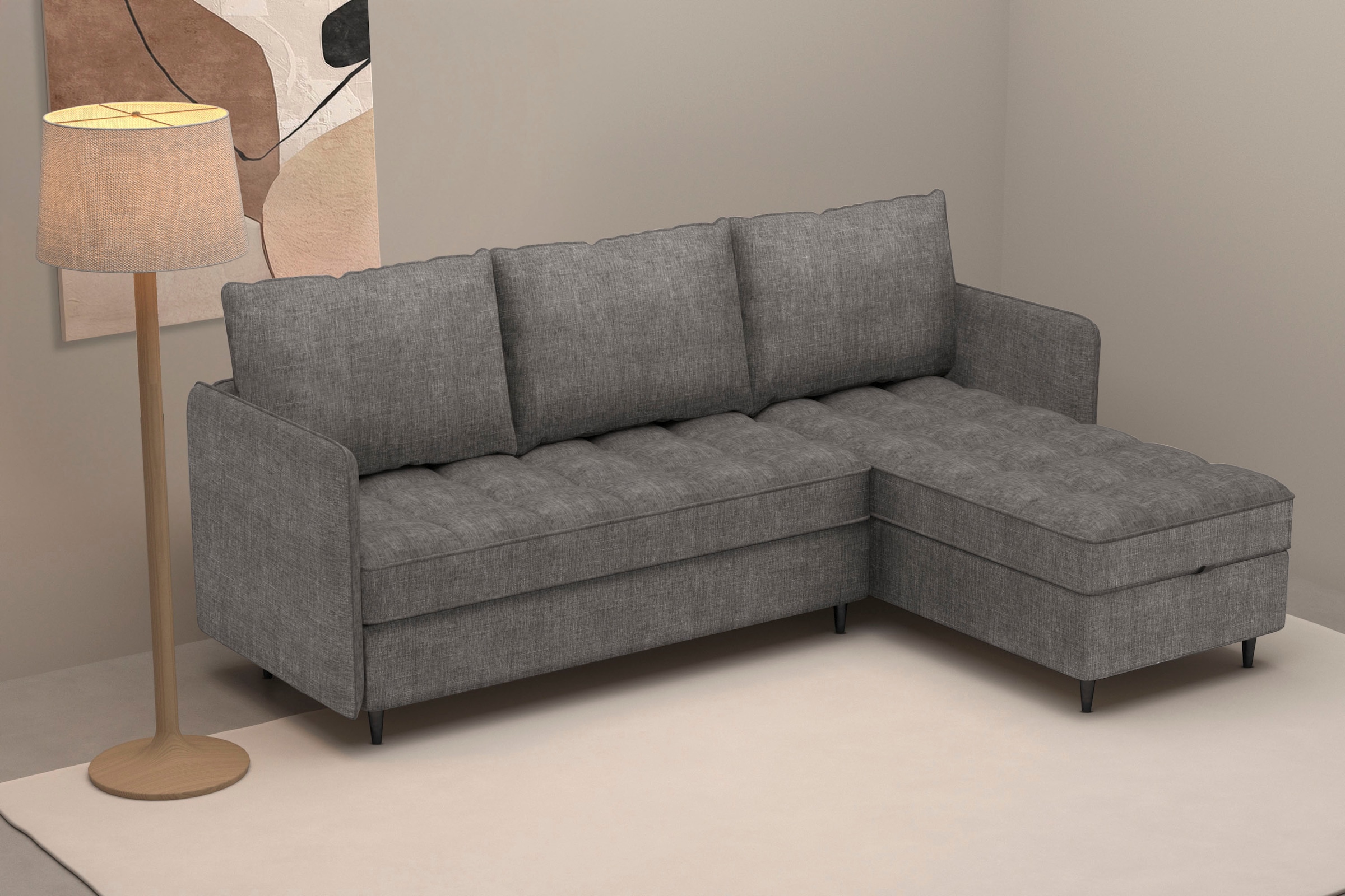 Dorel Home Ecksofa »LINDHUS, L-Form, 4 verschiedene Stellvarianten, Lounge-Sofa,«, Wohnlandschaft, mit Recamiere, grosser Bettkasten, Cord, Chenille