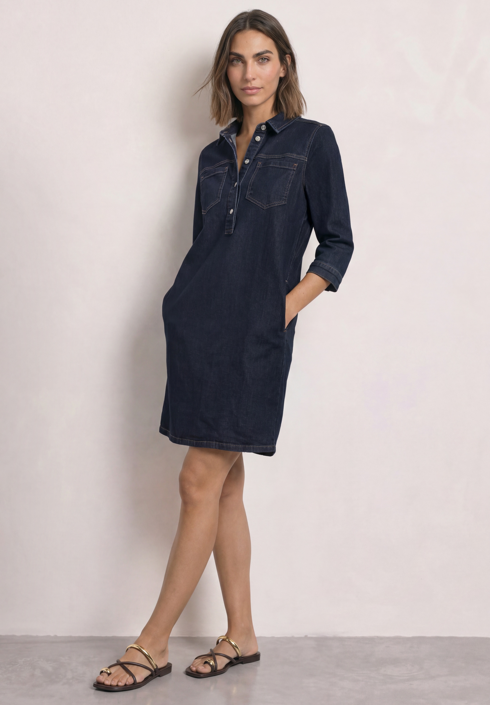 Image of STREET ONE Jeanskleid Brusttaschen Knielanges Denim Sommerkleid mit 3/4-Arm