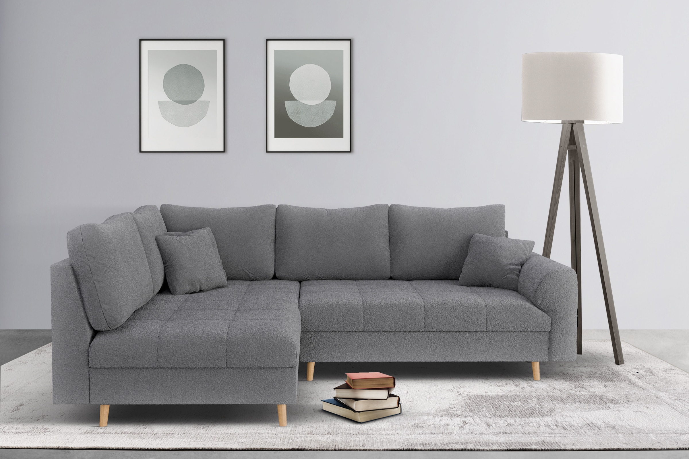 Home affaire Ecksofa »CHARRE L-Form mit Ottomane, Masse B/T/H: 231/161/81 cm«, feine Steppung, lose Rücken- und Zierkissen, auch in Cord und Bouclé