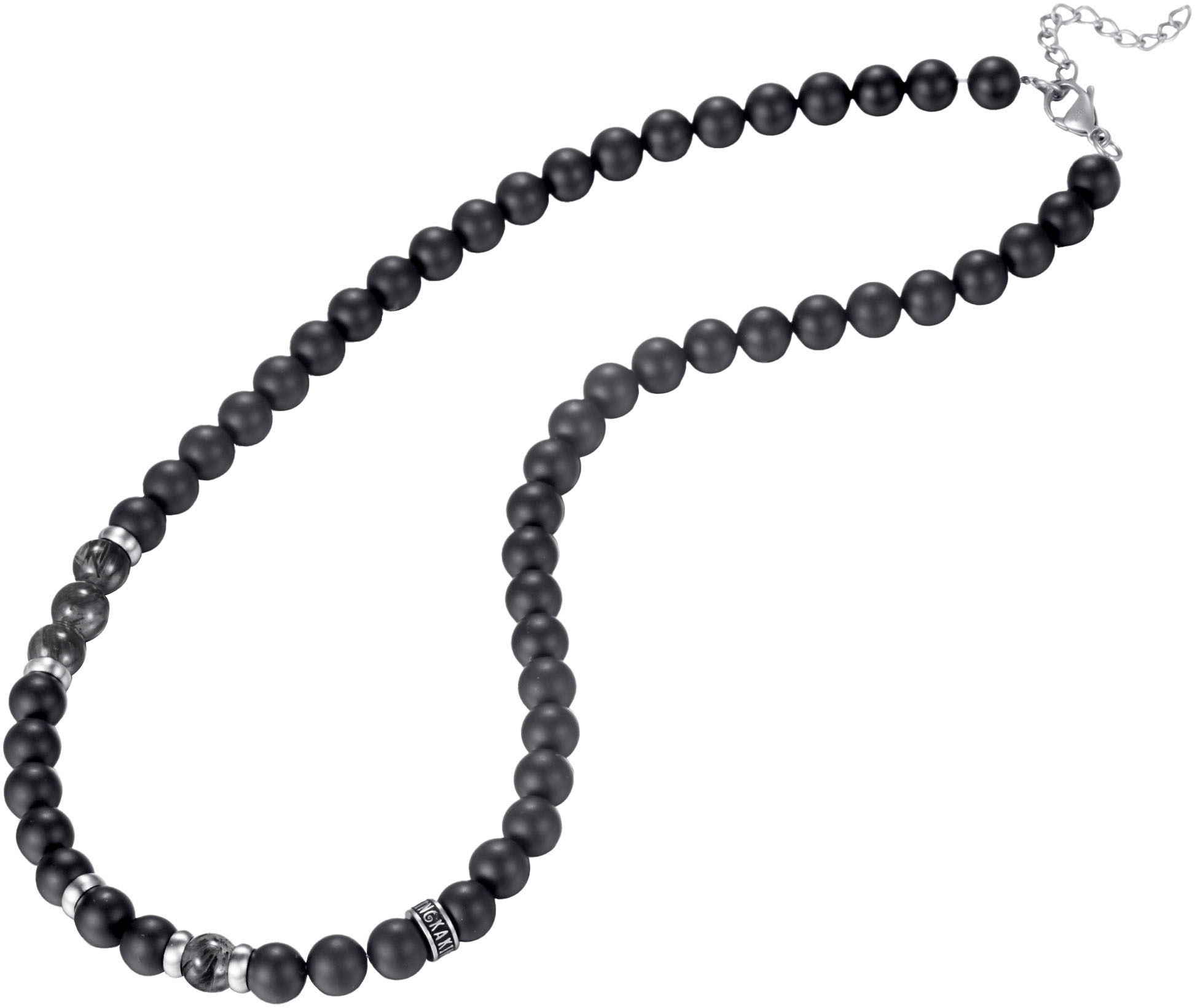 Image of Kingka Perlenkette "Schmuck Geschenk Edelstahl Halsschmuck Halskette" mit Obsidian - mit Muschelperle