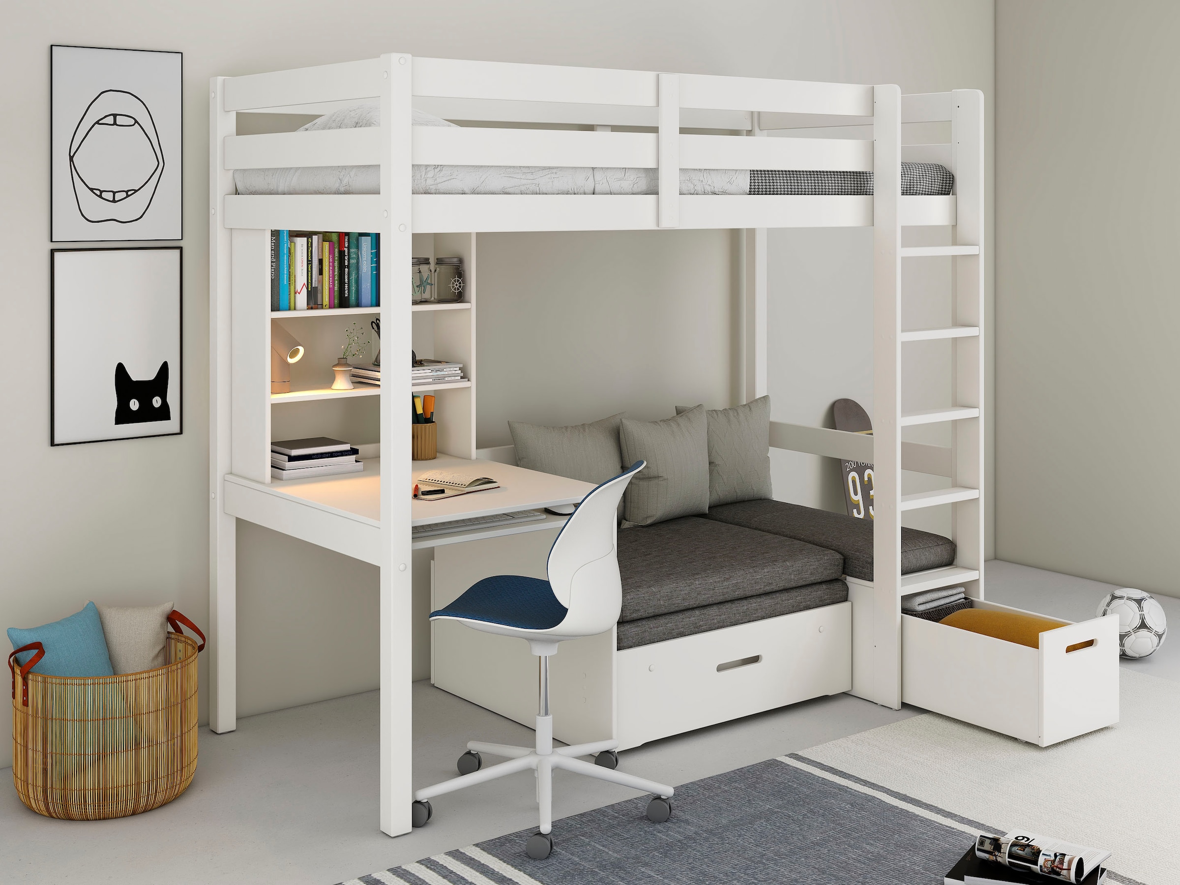 Etagenbett »HENNE,TOPSELLER!Ideal für kleine Räume,zweiter Schlafplatz ausziehbar«,...