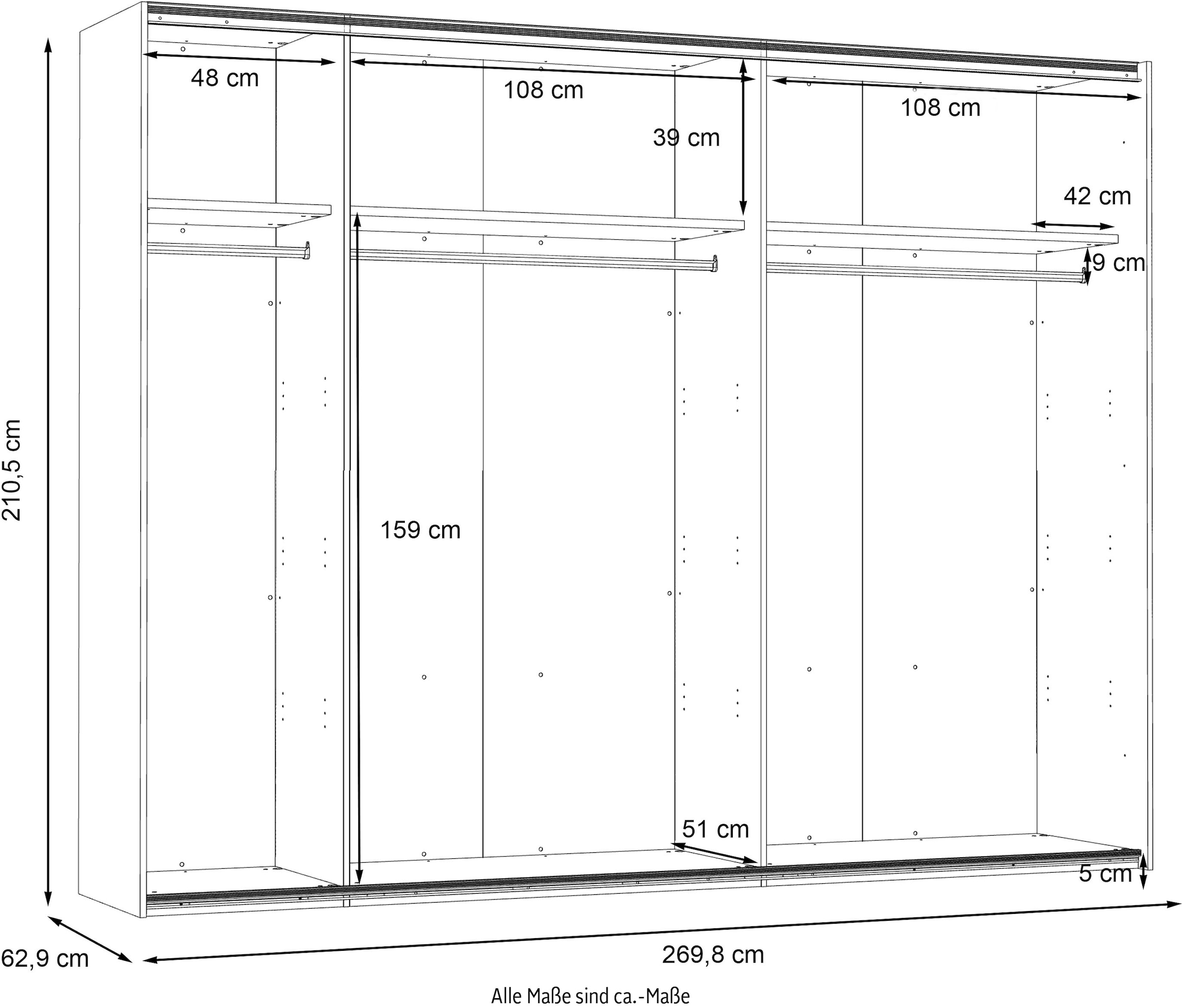 FORTE Schwebetürenschrank »Trondheim, Kleiderschrank mit Spiegel, Industrial Design, 2-Türen« B/H/T ca. 270/210/63cm,  Holzdekor: Artisan Eiche